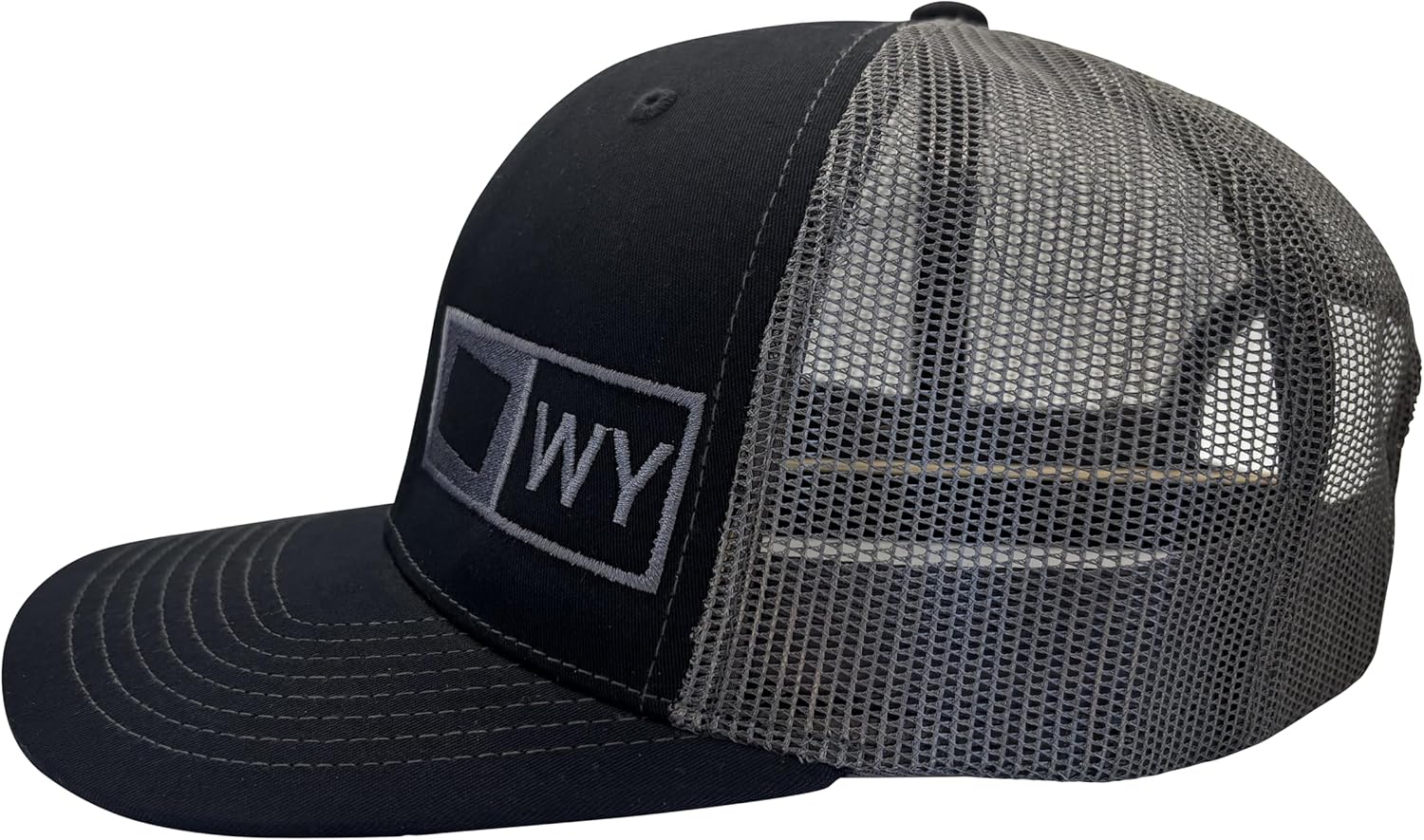 Trucker Hat - Wyoming (Black and Graphite) Mesh, Snapback Cap - Image 2