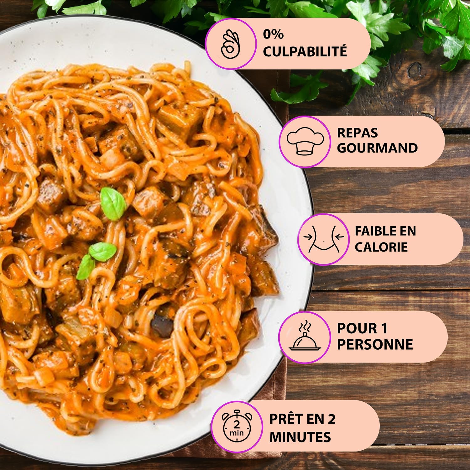 LÏV Happy Food - Plat Cuisiné Individuel HAPPY Parmigiana Veggie - Spaghettis de Konjac - Pâtes sans gluten - Konjac - Gluten Free, Faible en calorie - 6x300g