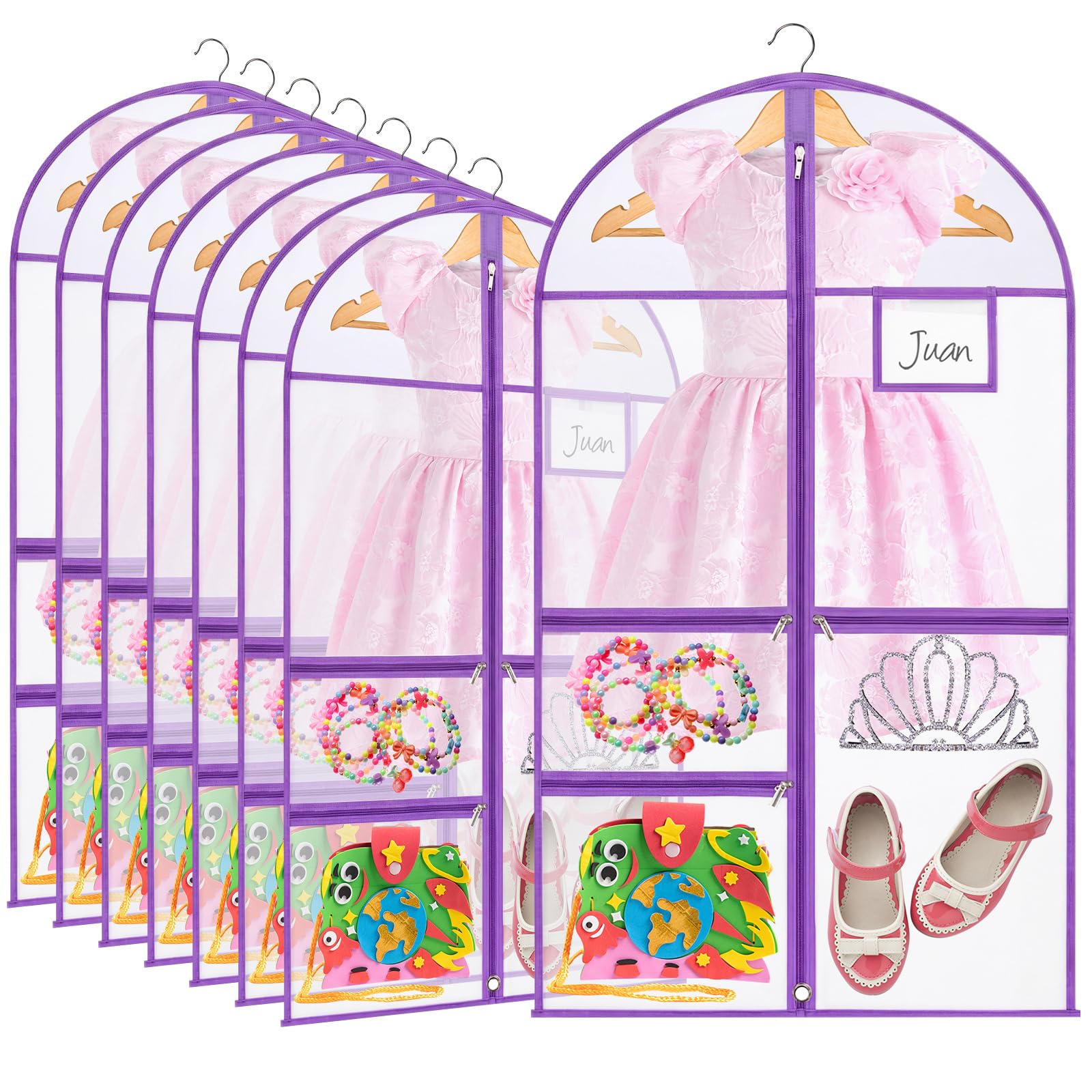 8 Pcs Dance Costume Garment Bag for Dancers 40 Inch Purple Edge Clear PVC Waterproof Garment Bag with