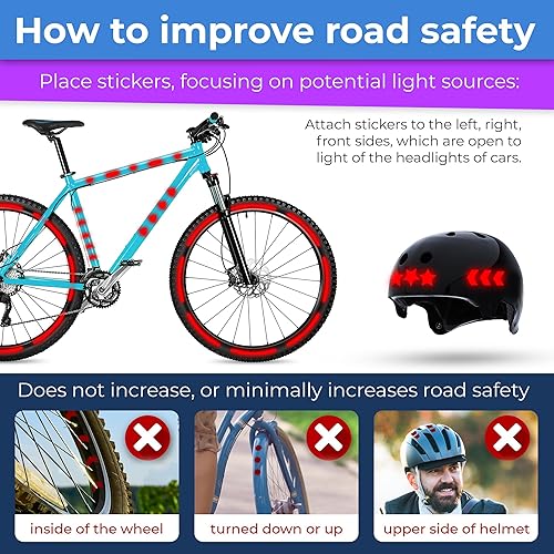 Miniatura 5 de LOOM Pegatinas reflectantes Mega Kit (101 piezas rojas)  Calcomanías autoadhesivas impermeables de seguridad nocturna para cascos, monopatín,