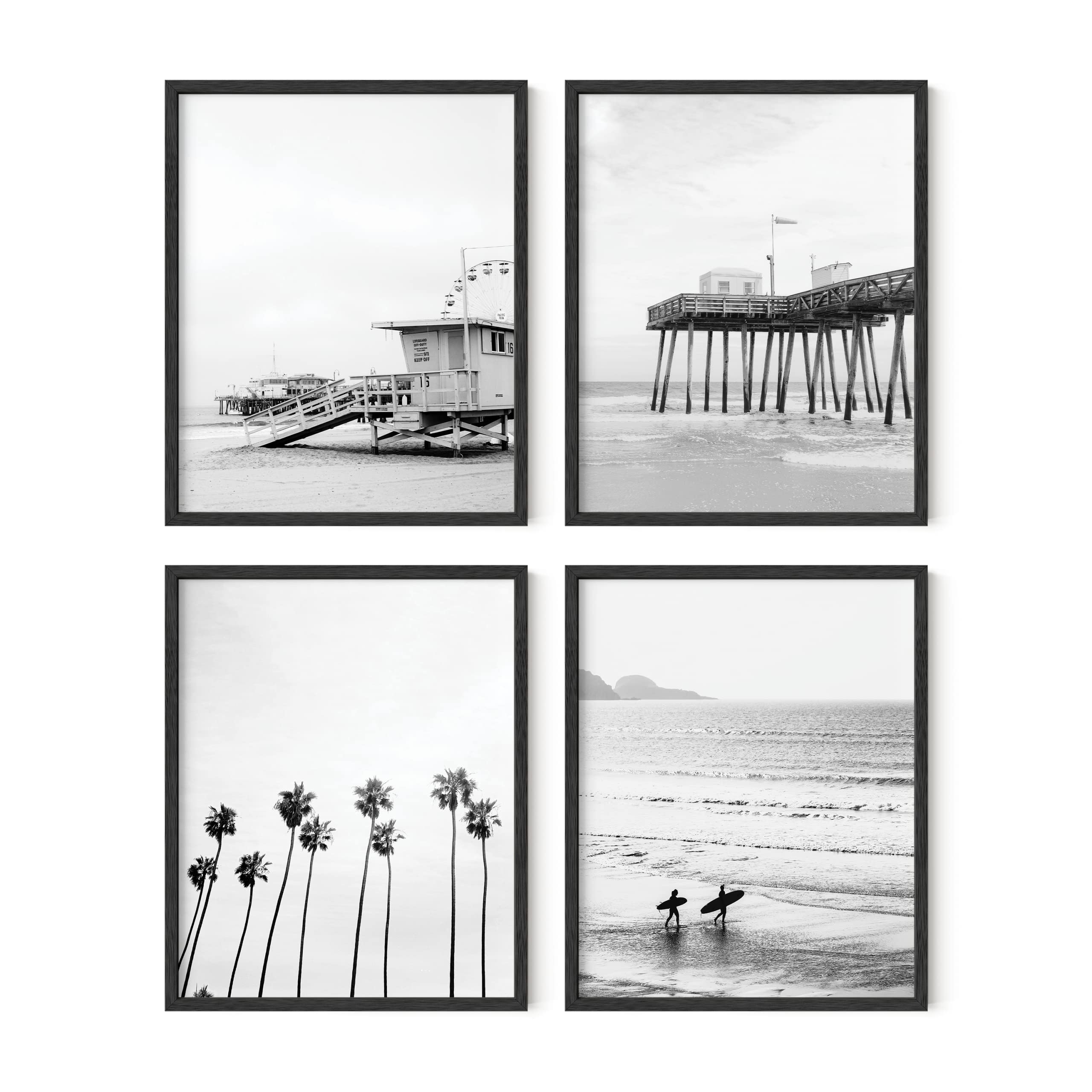 HAUS AND HUES Black and White Beach Wall Art – Set of 4 Ocean-Themed Posters, Coastal Minimalist Beach Decor, Black and White Wall Art (Unframed,