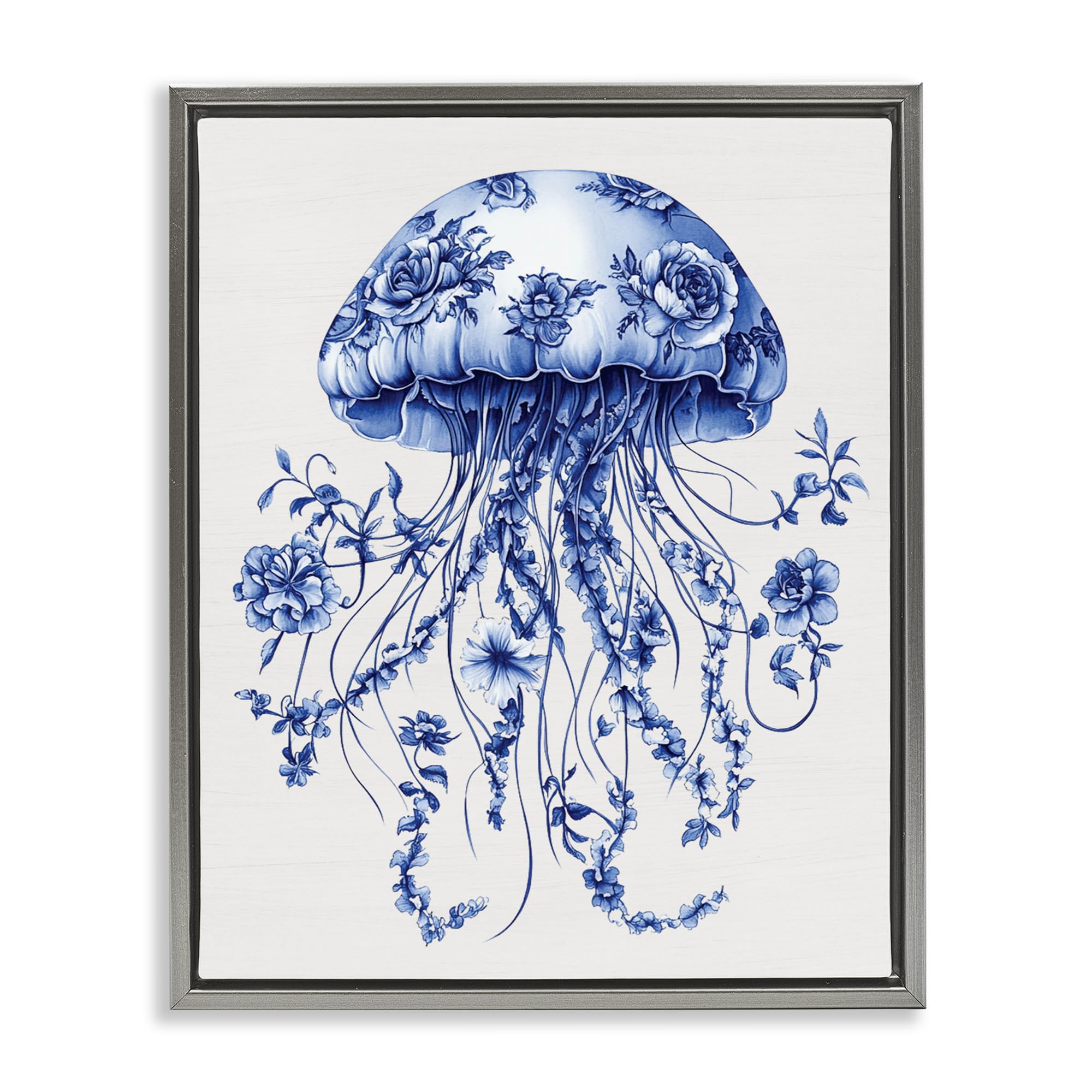 'Funky Vintage Toile Jellyfish'| Floating Frame Canvas Art