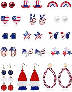 15 Pairs 4th of July Stud Earrings Set for Teens Girls Women | Cute American Flag Star Earrings Patriotic Dangle Earrings Hypoallergenic Independence Day Earrings Jewelry Accessories Gifts