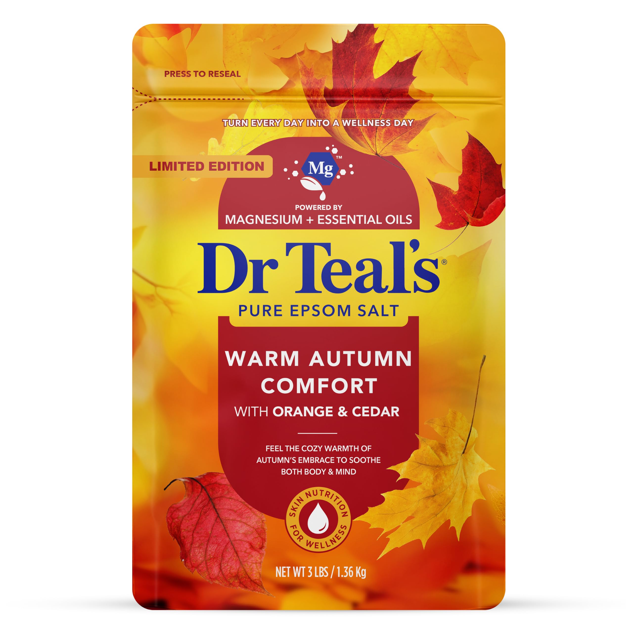 Dr Teal's Epsom Salt Magnesium Soak, Warm Autumn Comfort, 3 lbs
