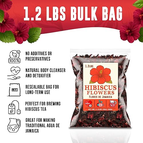 Miniatura 2 de Flores de hibisco, 1.2 libras19 onzas, flor de jamaica, natural lista para bolsas de té, hierbas saludables calientes o heladas, agua fresca