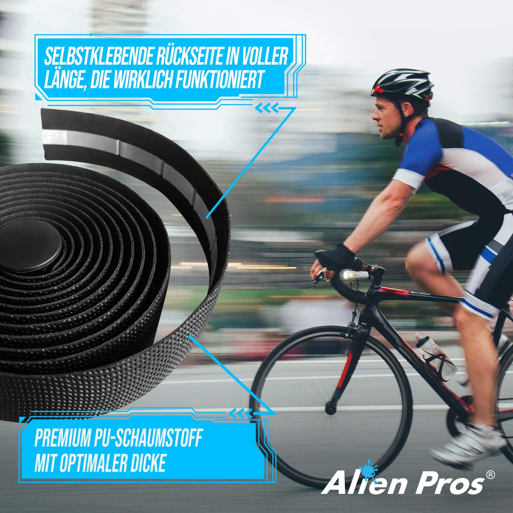 Alien Pros Nastro Manubrio Bici PU Nero Rosso Bianco Blu Rosa Verde - Avvolgi la Tua Bici per Una Fantastica e Confortevole Corsa (Set di 2, Blu)