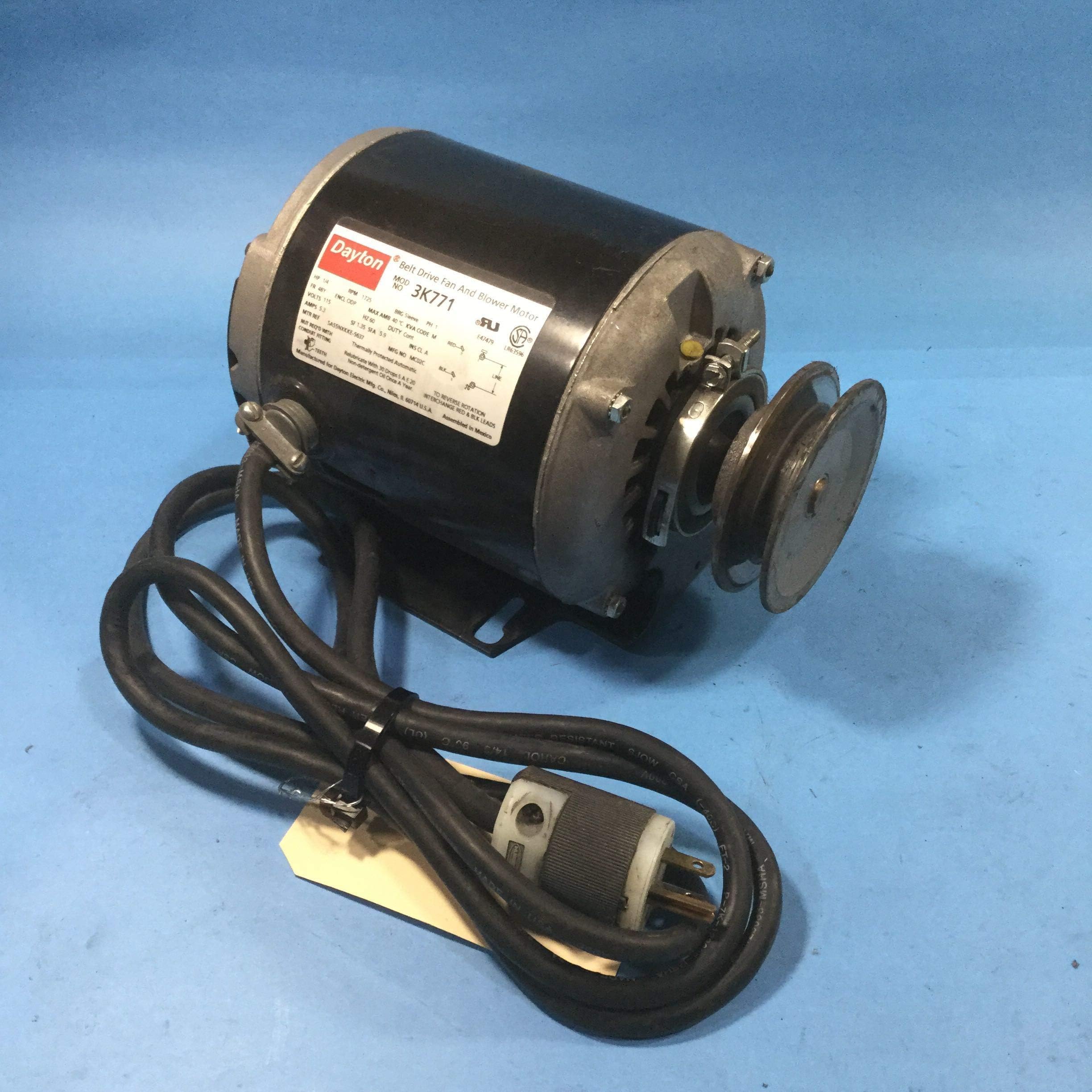 3K771 Belt Drive Motor, Split-Phase, 1725 Nameplate RPM, 115V, Frame 48, 1/4 hp