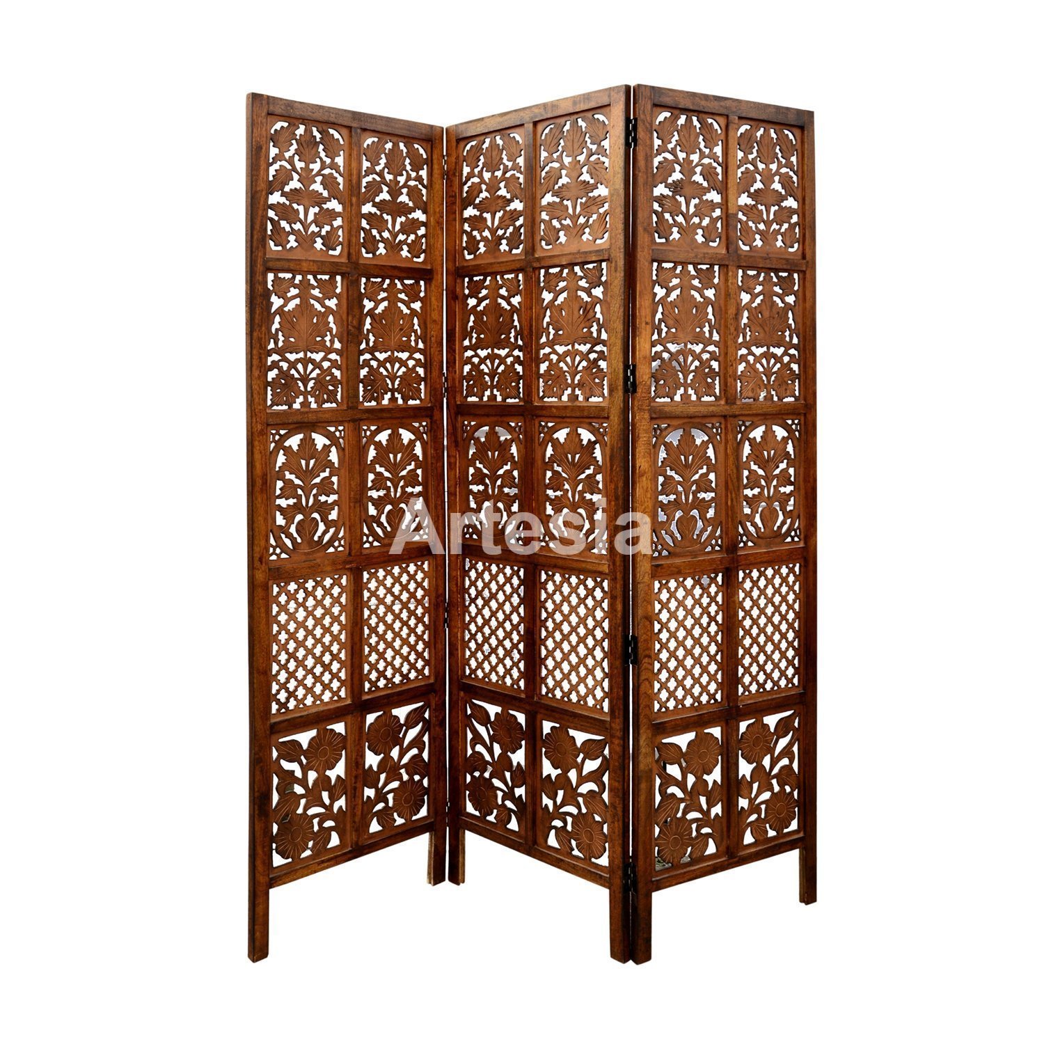 Artesia Handcrafted 3 Panel Wooden Room Partition Divider (Brown)