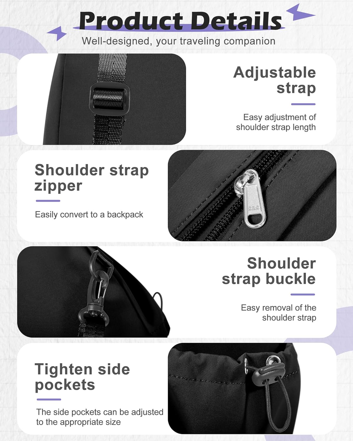 SEAFEW Small Black Sling Crossbody Bag for Men Women, Shoulder Daypack Mini Anti-Theft Cross Body Motorcycle Chest Bags, Small One Strap Fanny Back Pack for Casual Travel Hiking Sport Gym - Image 7