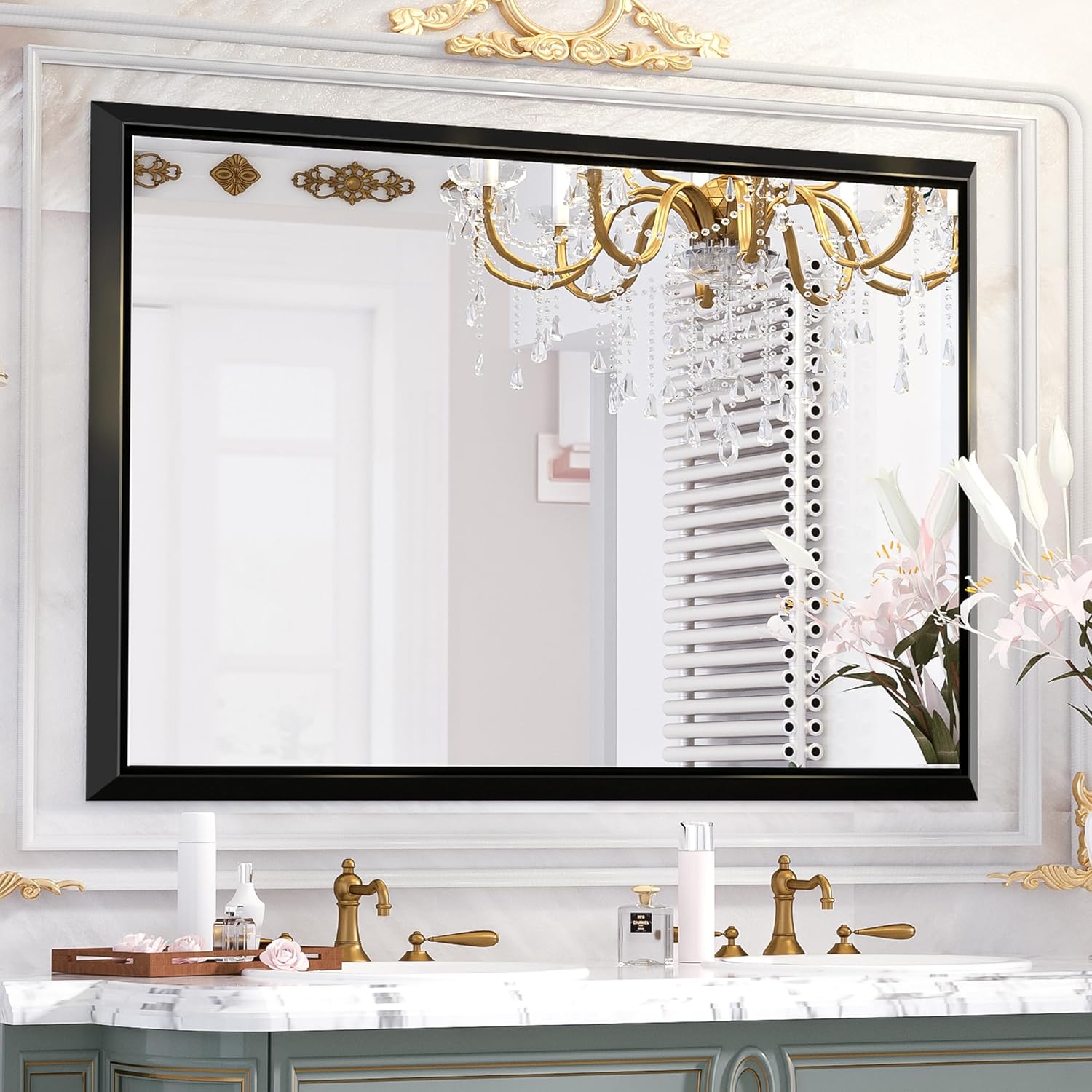Amazon.com: PILOCOS 40 x 30 Inch Black Framed Mirror for Bathroom ...