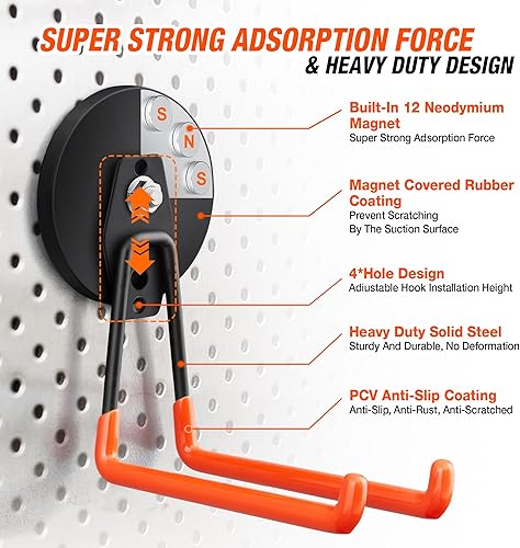 Miniatura 2 de 2 ganchos magnéticos grandes y fuertes para colgar resistentes, ganchos de almacenamiento de imanes de neodimio de 3.5 pulgadas, soporte magnético