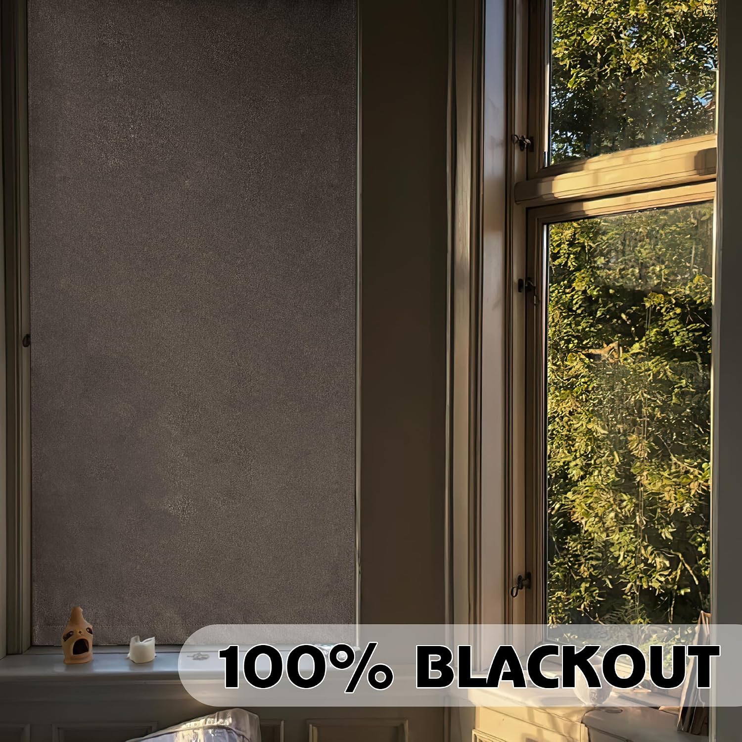 RYB HOME Linen Door Curtain 100% Blackout French Door Curtain for Glass Window, Fully Light Blocking Privacy Window Drapes Lightweight Tie up Shade, W 26 x L 69, Sand, 1 Panel