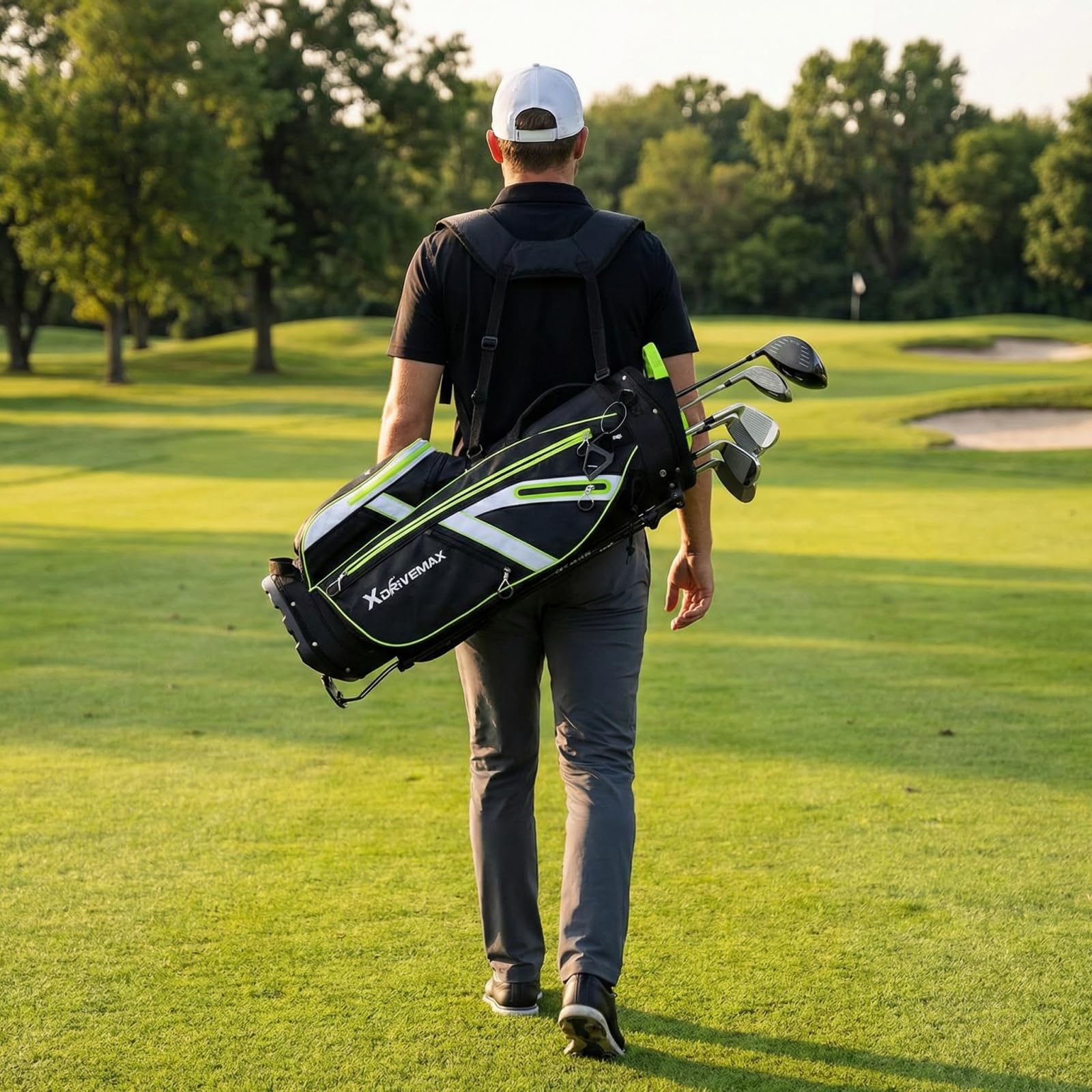 XDriveMax Golfbag, leichtes Golf standbag mit 8-facher Unterteilung für Herren und Damen,Premium Golf Bag mit Regenhülle, Kühlfach und Golfzubehör Kit