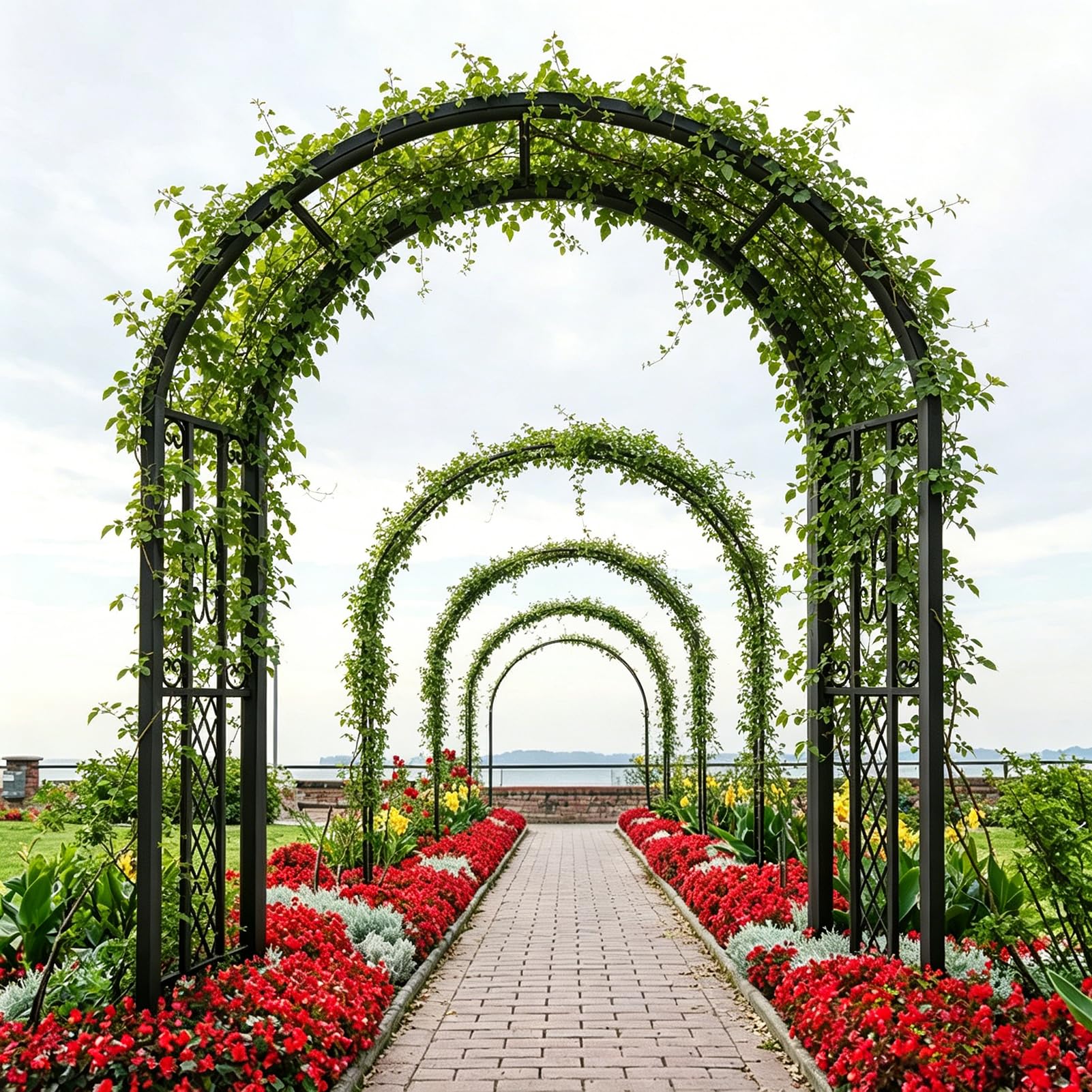 Rosenbogen Metall 220x230cm, Stabil Verzinkter Stahl Rankbogen, Rostfrei Wetterfest mit Erdankern, abnehmbarem Sockel, Schwarz Gartenbogen für Kletterpflanzen, Hochzeit, Garten Dekoration
