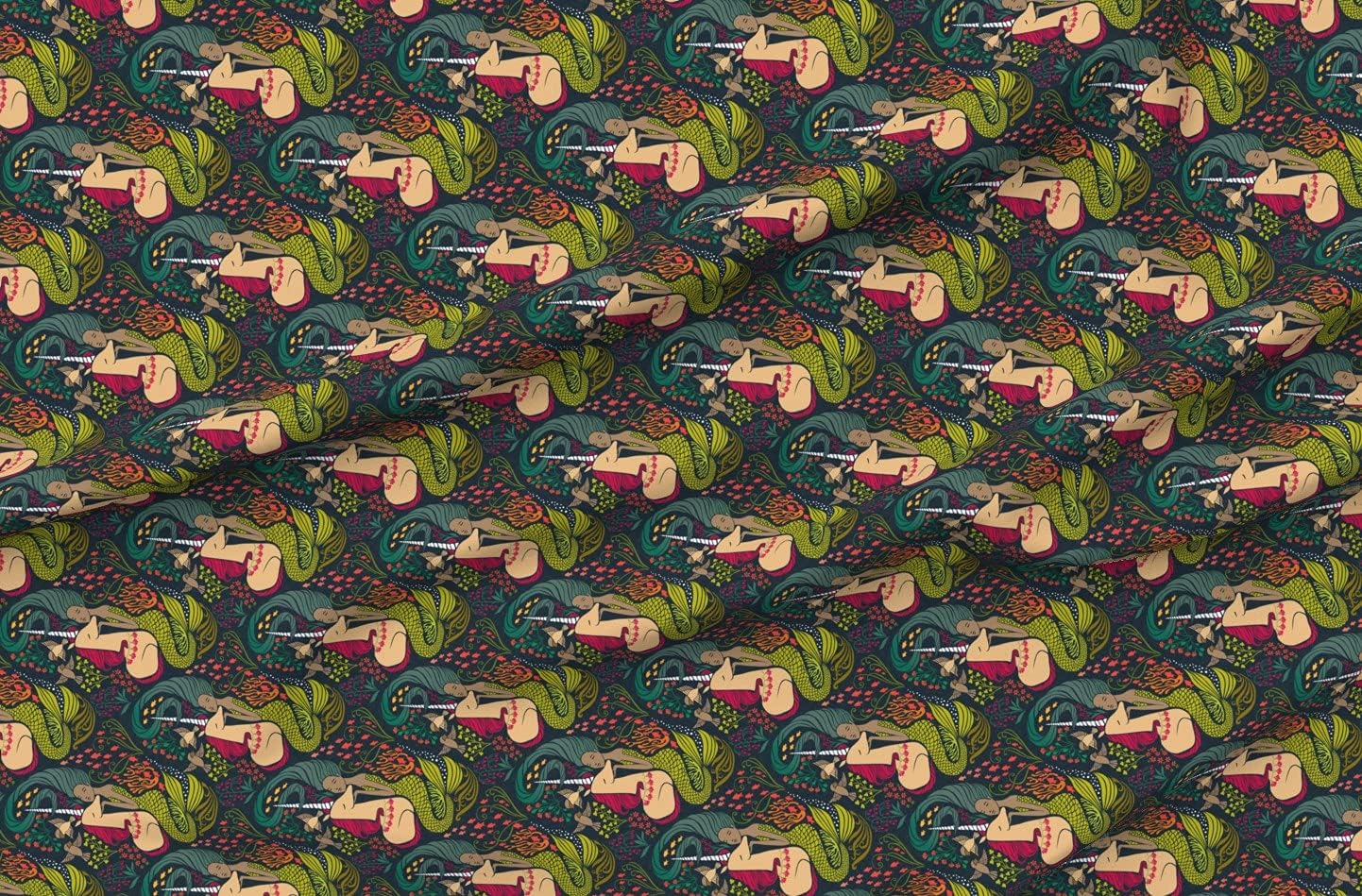 Spoonflower Fabric - Mermaid Unicorn Horizontal Underwater Magic Mythical Ocean Printed on Organic Cotton Sateen Fabric by The Yard - Sewing Quilting Apparel Home Decor