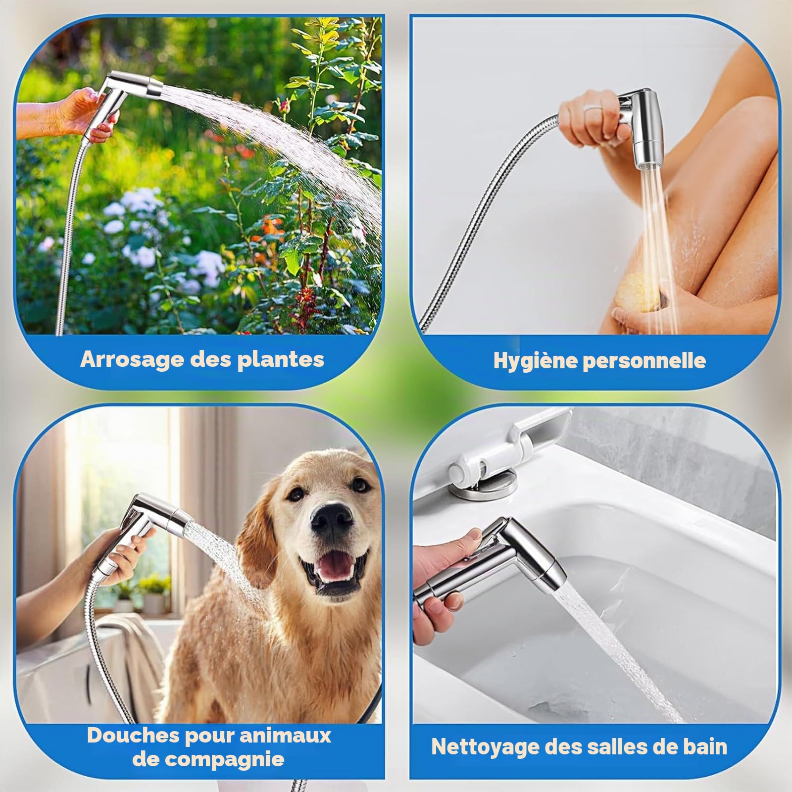 Ensemble de douchette à main pour bidet, en ABS, de qualité supérieure, avec valve G1/2" et un pulvérisateur G3/8", pour douche, salle de bain, hygiène, papier toilette, nettoyage des couches