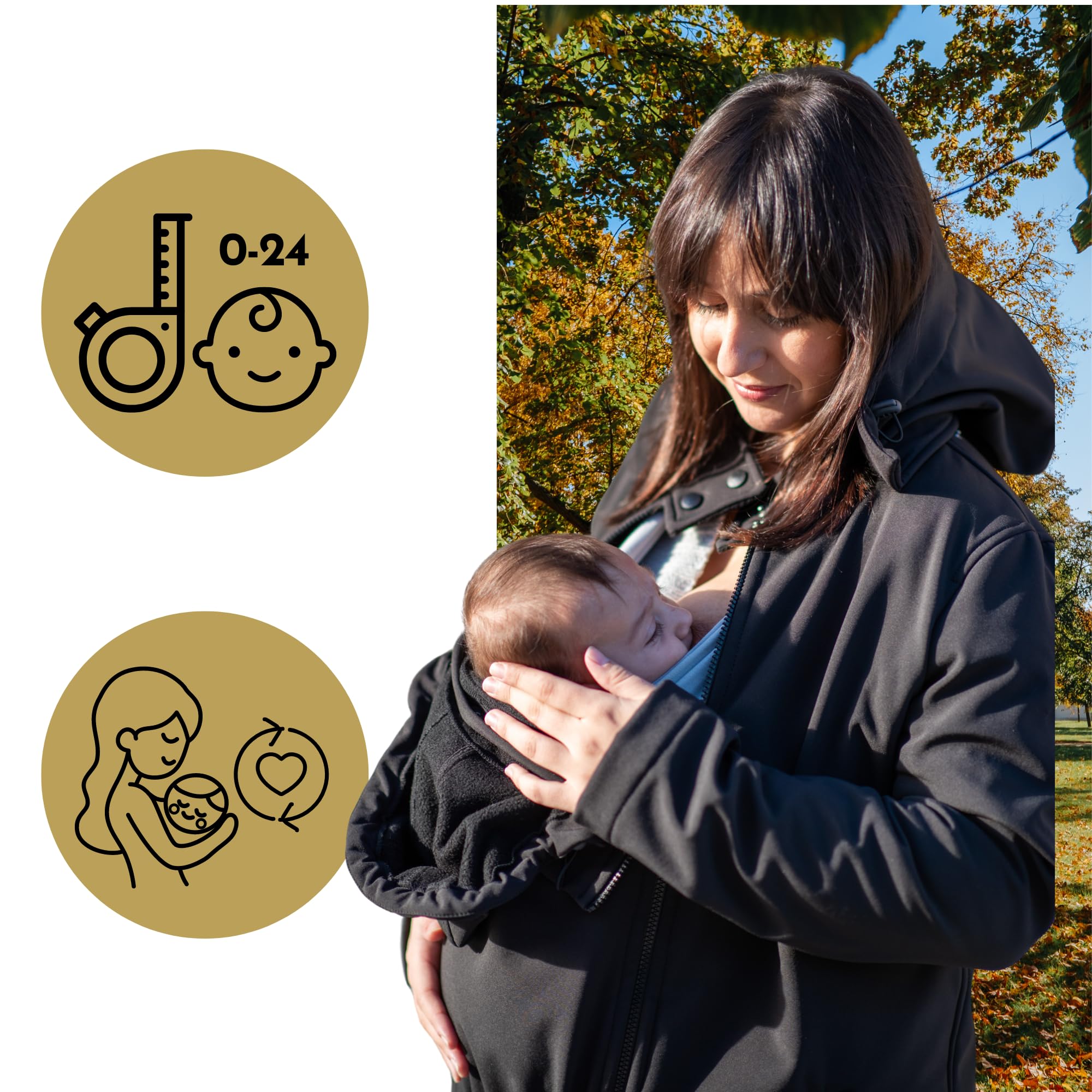 Abrigo Porteo Softshell Amarsupiel Unisex 3 en 1: Impermeable, Cortavientos y Certificado Oekotex | Abrigo premama | Porteo Delantero y Trasero (Talla M - Negro)