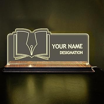 Brown Cloud Customized Engraved LED Acrylic Name Plate for office Desk for Editor/Author, Gift for any occasion, with 4 colour options for LED (LED NP EDIT)