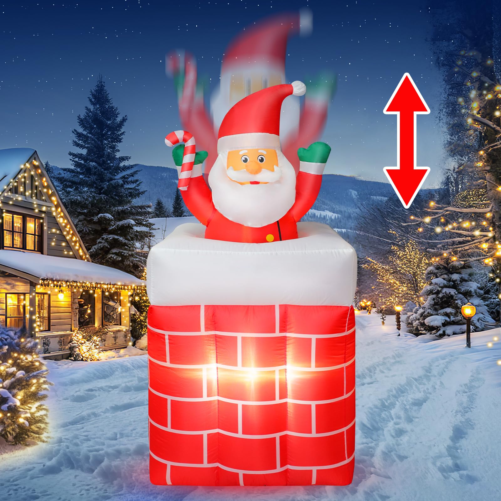 180CM Père Noël Gonflable avec Lumières LED Décoration Modulable | Décoration de Noël Extérieure Père Noël avec lumières LED pour jardin, balcon ou cour