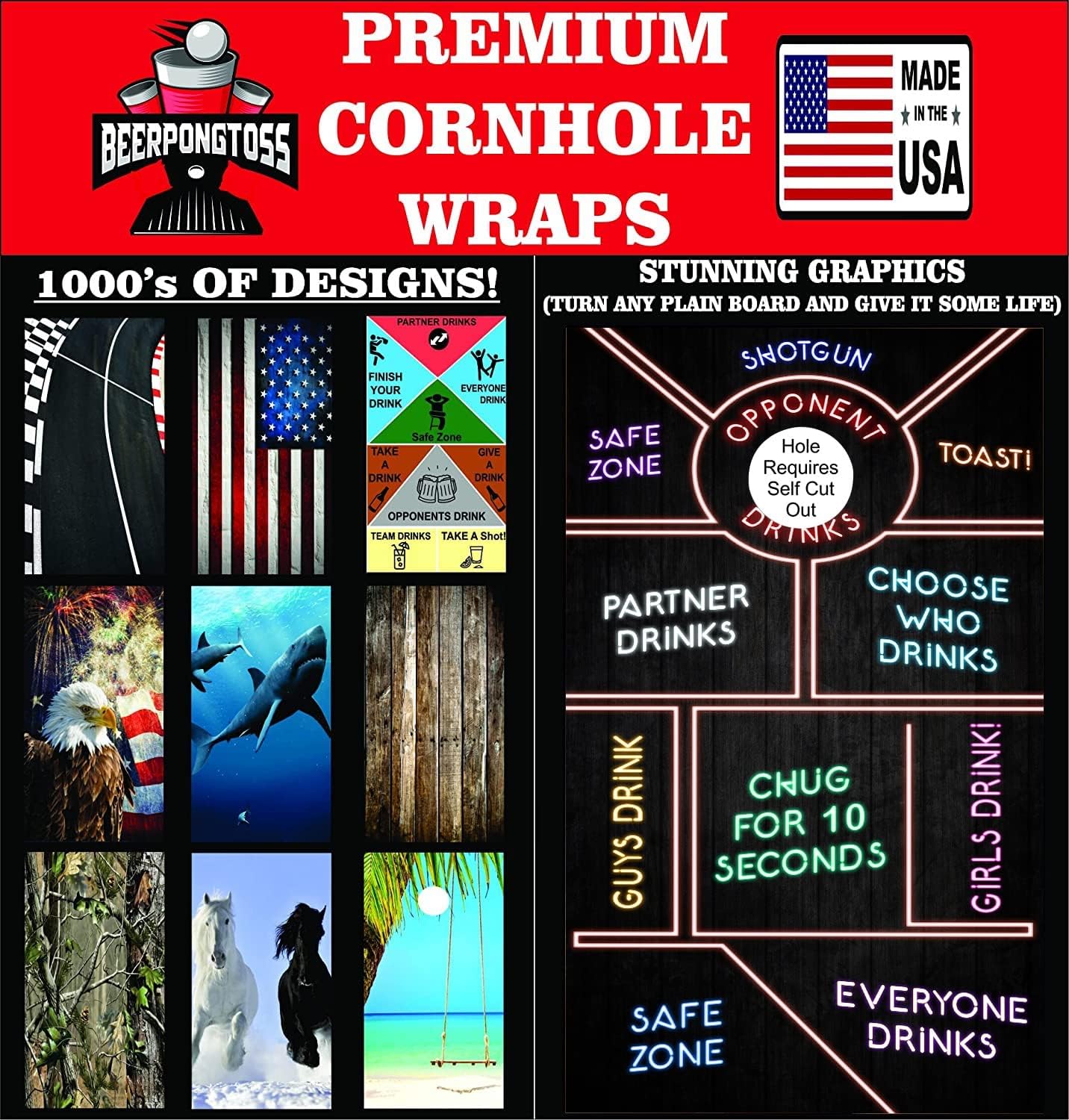 Cornhole Board Wraps, Cornhole Decals and Wraps for Boards (Set of 2) - Transform Your Cornhole Game with Our Durable Board Wraps (Driking-game-cornhole)