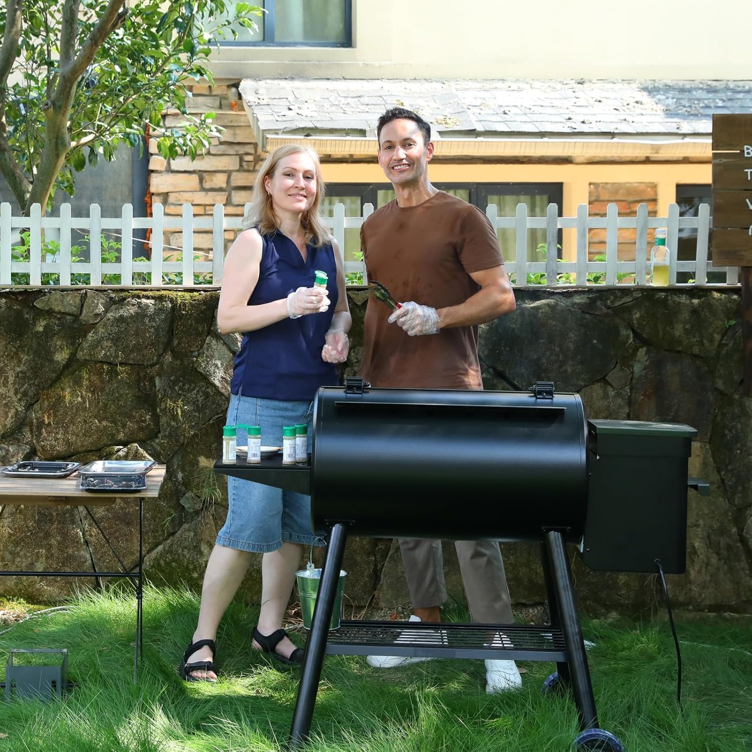 Holz Pellet Grill-Raucher, 6-in-1 Pellet Grill Smoker automatische Temperaturkontrolle Grillrost 456 Sq. im Bereich für Garten im Freien
