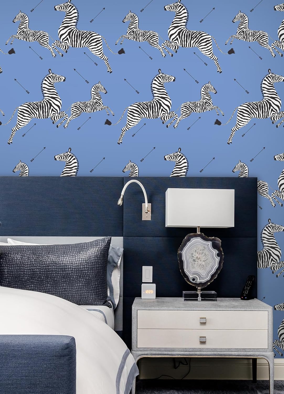 scalamandre azure zebra safari peel & stick wallpaper, blue