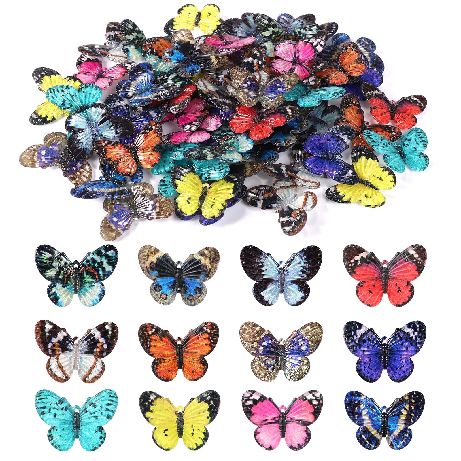 Tinoaly 60pcs Mini Butterflies for Crafts 12 Styles Tiny Resin Butterflies Small Fake Animals Figurines Miniature Wall Decorations for DIY Fairy Garden Micro Landscape Dollhouse Decor Accessories