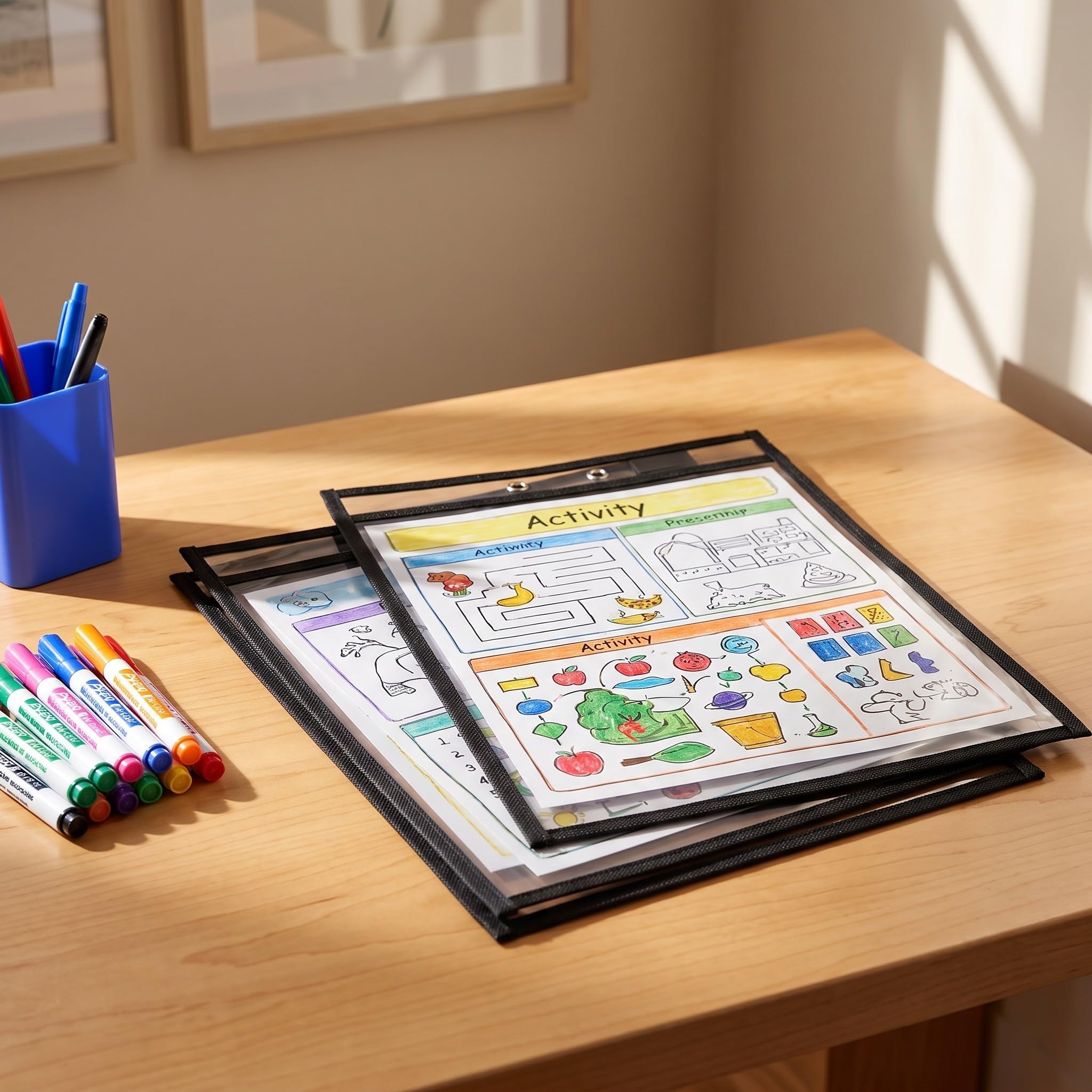 ABOOFAN 30 Unidades Funda de PVC Transparente Borrable en Seco Asa Negra