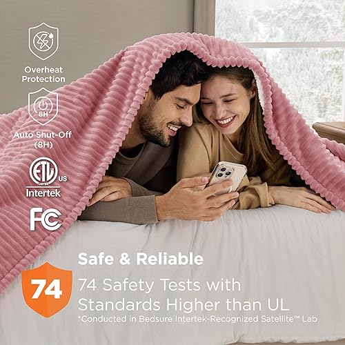 Vista 249 de Bedsure GentleSoft - Manta térmica eléctrica, suave manta eléctrica de franela acanalada, calefacción con 4 ajustes de tiempo, 6 ajustes de calor