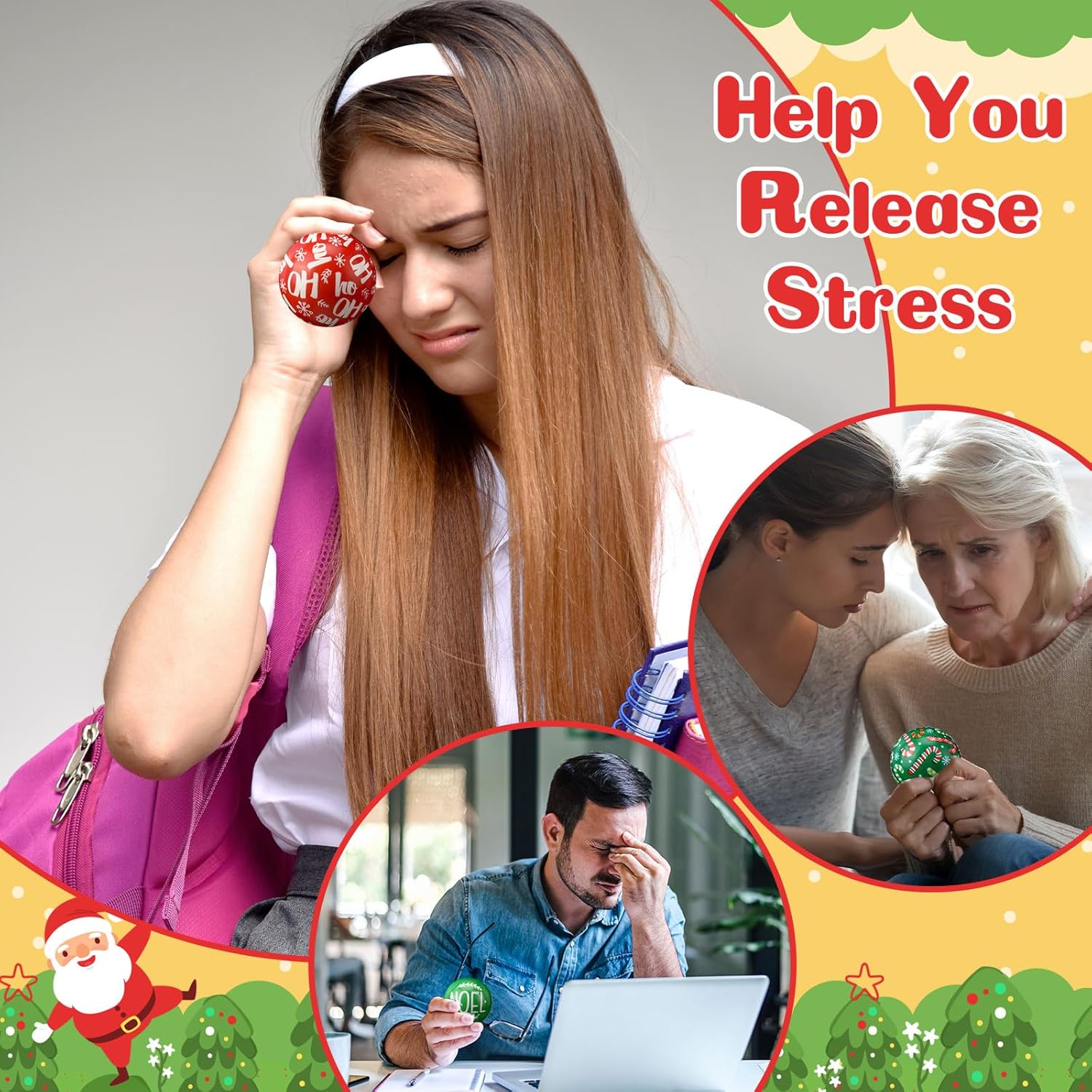 16 Pcs Christmas Stress Ball Bulk 2 Inch Christmas Mini Foam Stress Balls Santa Claus Snowman Cane Relief Toy Motivational Gifts for Party Favors Stocking Stuffers Gift Goodie Bag Fillers - Image 4