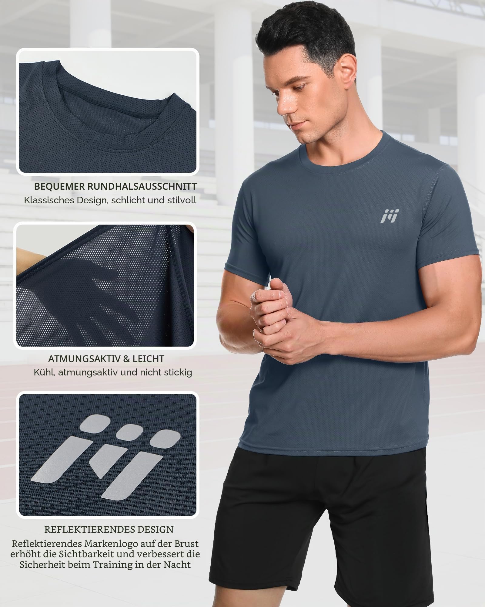 MEETYOO 5er Pack Herren Sportshirt Kurzarm - Atmungsaktives Mesh Funktionsshirt Herren für Laufen, Fitness & Training, Schnelltrocknend und Leicht