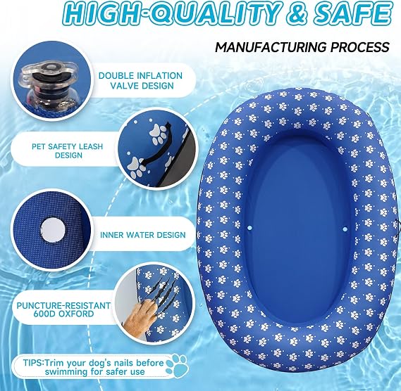 Inflatable Dog Float for Large Dogs, Up to 180 Lbs, Foldable & Puncture-Resistant Doggy Float for Pool, Portable Dog Float Bed Pet Swimming Accessory, Pet-Friendly Outdoor Fun, Blue