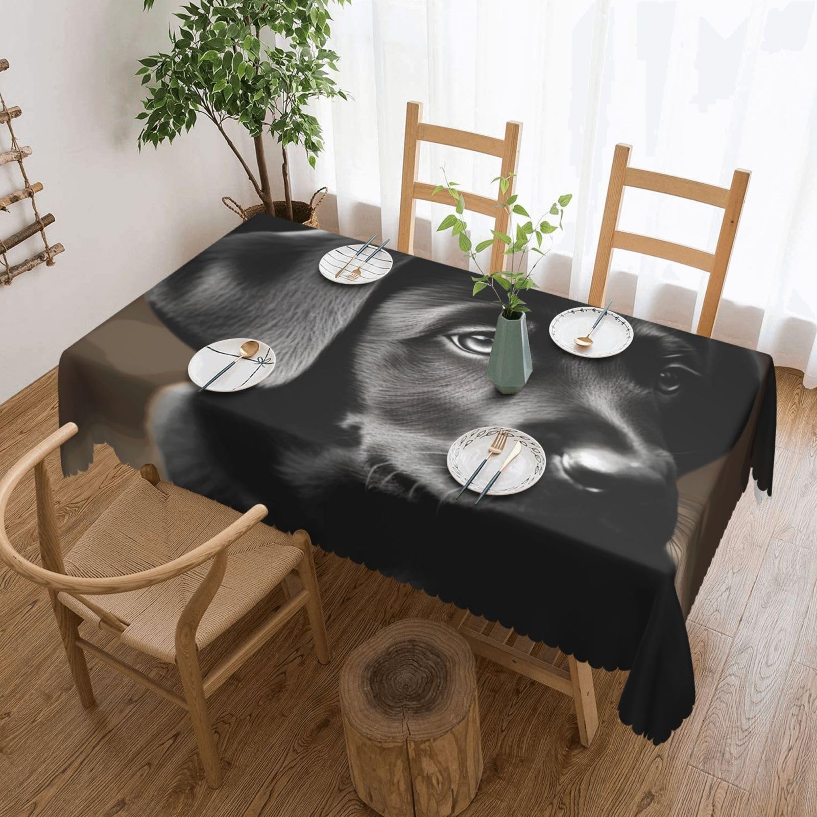 Fodpand Black Labrador Puppy Tablecloths For Rectangle Tables 72 X 54 Inches - Reusable And Washable Table Clothes Decorative Table Cover For Dining Tables, Buffet Parties, Wrinkle Resistant