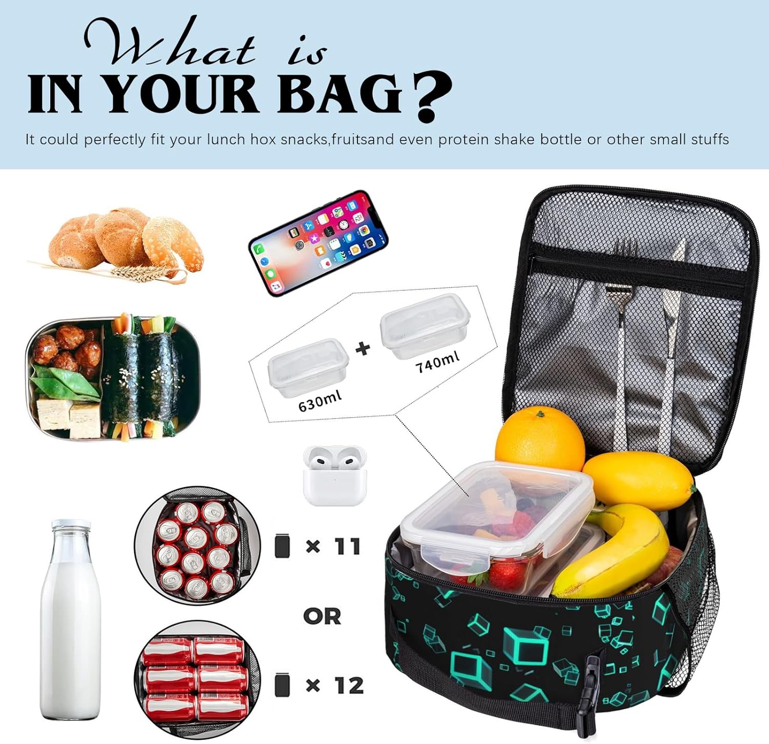 Video Game Lunch Bag for Boys Girls Kids Teenage Colorful Green Gamepad Boys Lunch Box Reusable Insulated Games Lunchbox Waterproof Leakproof Portable Game School Lunch Boxes - Image 6