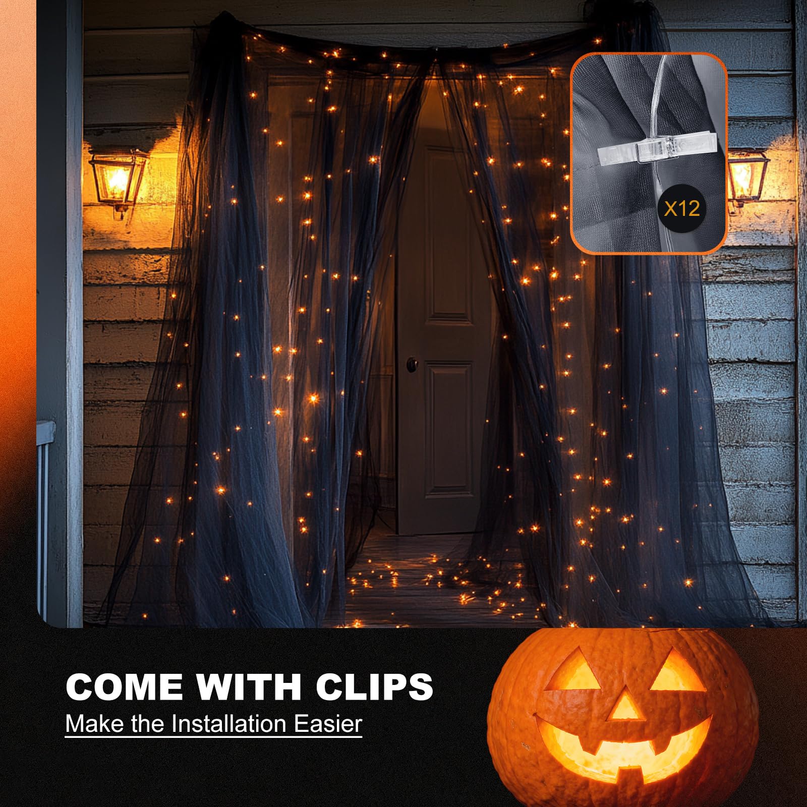 Rideau en tulle avec guirlandes lumineuses pour fêtes, rideaux transparents infroissables pour mariage, Halloween, fête prénatale, fête prénuptiale, anniversaire, danse, décoration d'intérieur