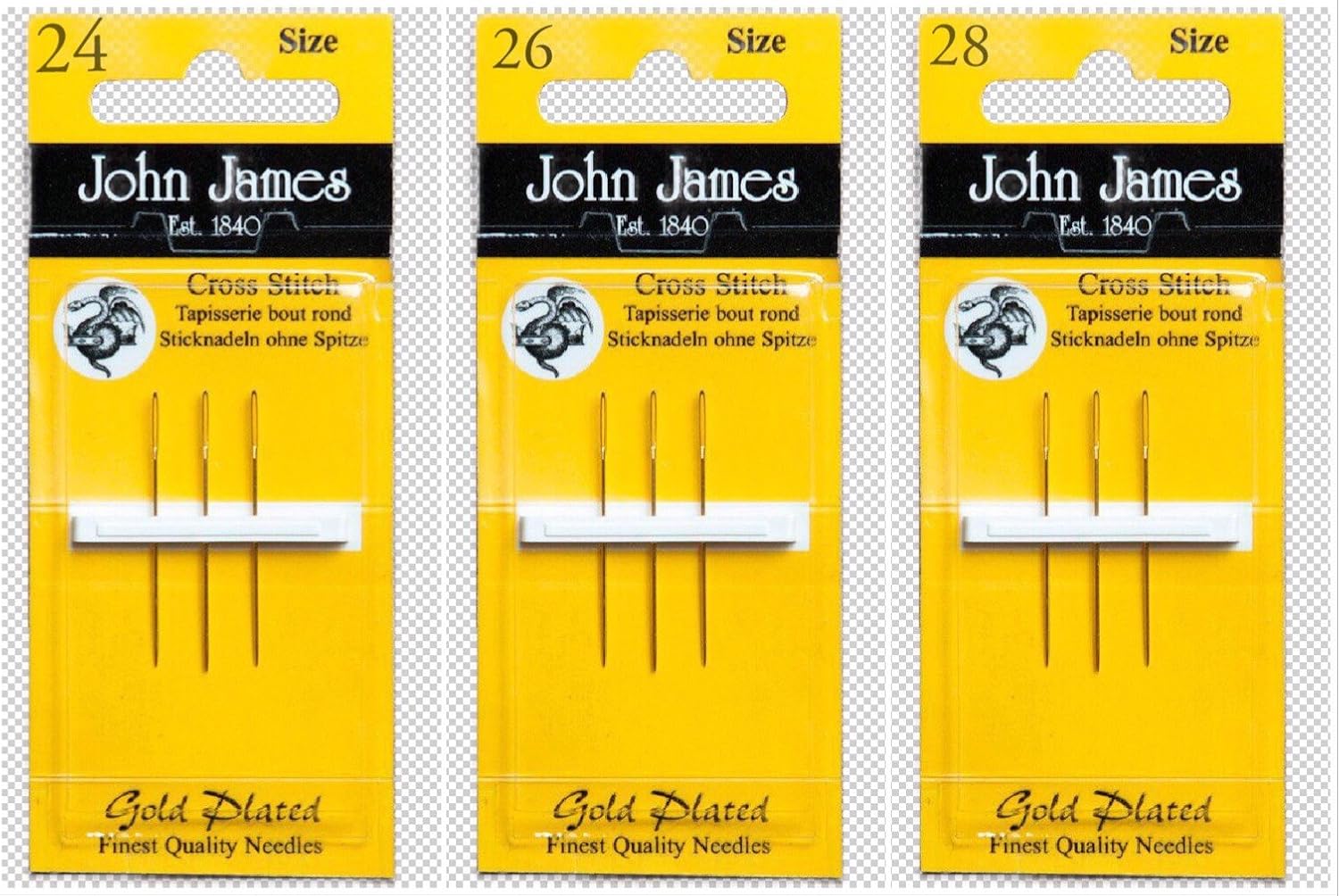 Gold Tapestry Needles, Bundle: Sizes 24, 26 & 28 (3 needles each pack)