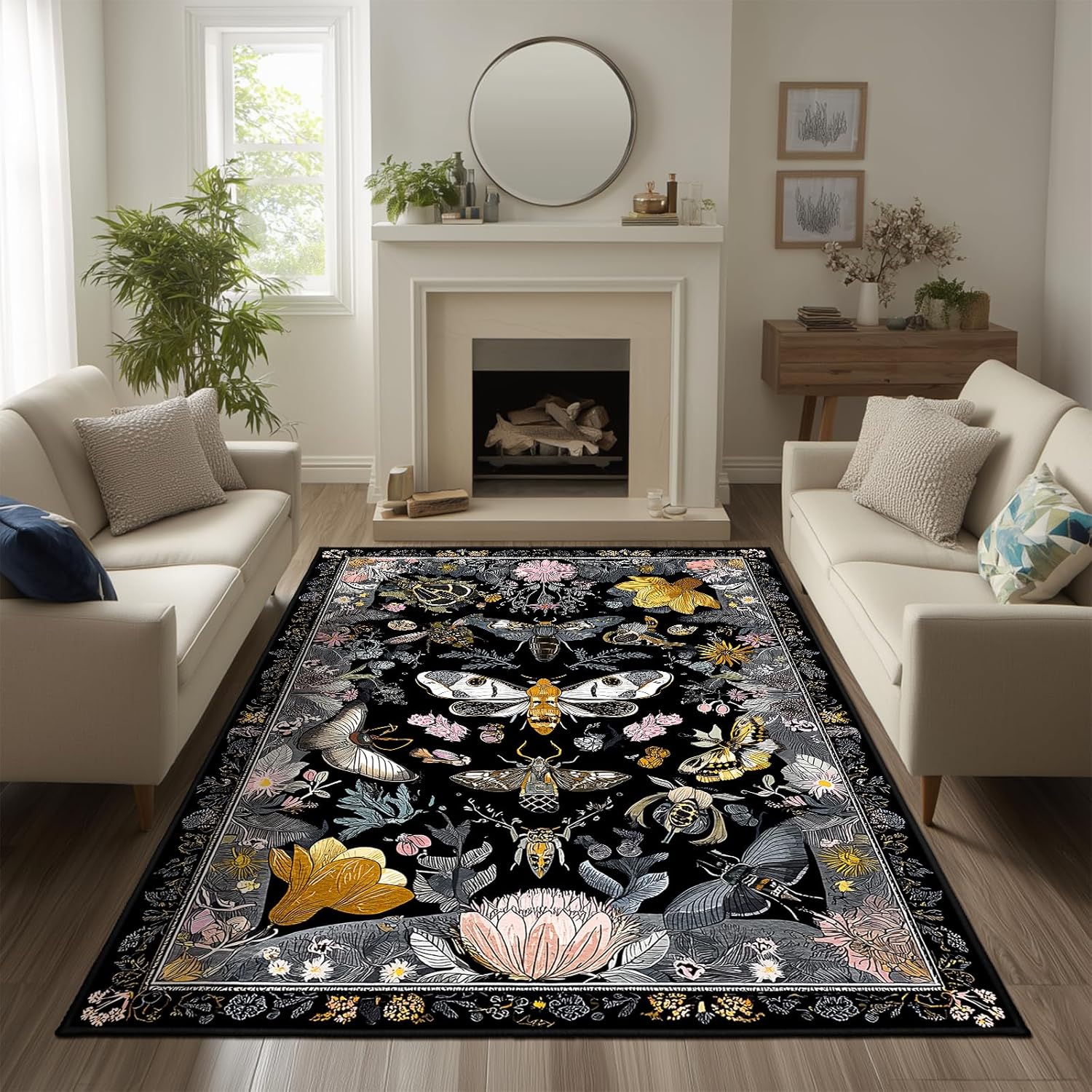 Colorful Retro Area Rugs 5x7 Rug for Living Room Colorful Boho Area Rug Non Slip Large Rug for Living Room, Bedroom, Farmhouse, Dining Room, Home Decor