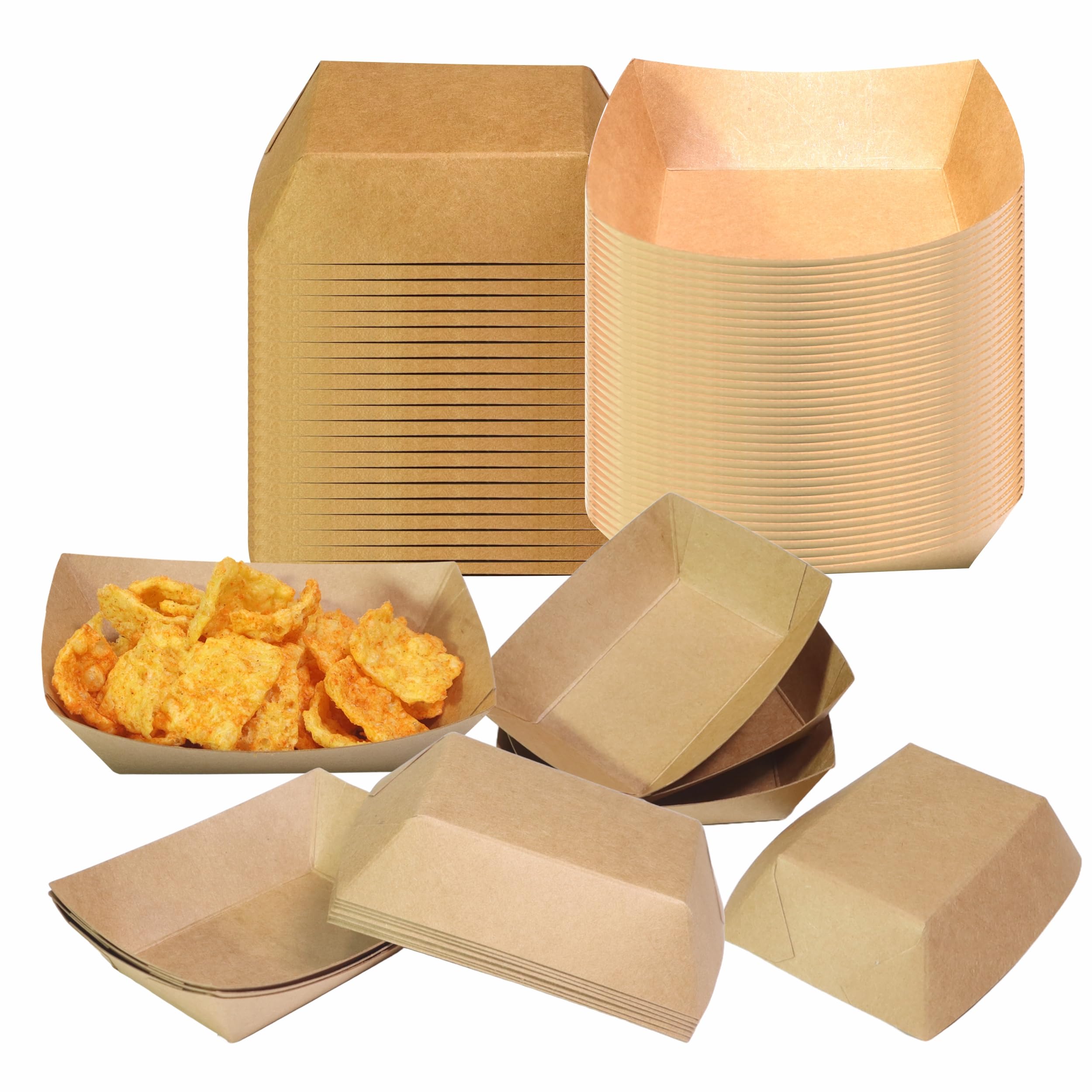 Small Disposable Kraft Paper Food Trays, 0.25 Lb Disposable Kraft Food Boats, Brown, Grease Resistant for Party Snacks, Hot Dogs, Tacos, Take Out, Food Trucks, Concession Stands, 4.1 x 2.5 Inch (50)