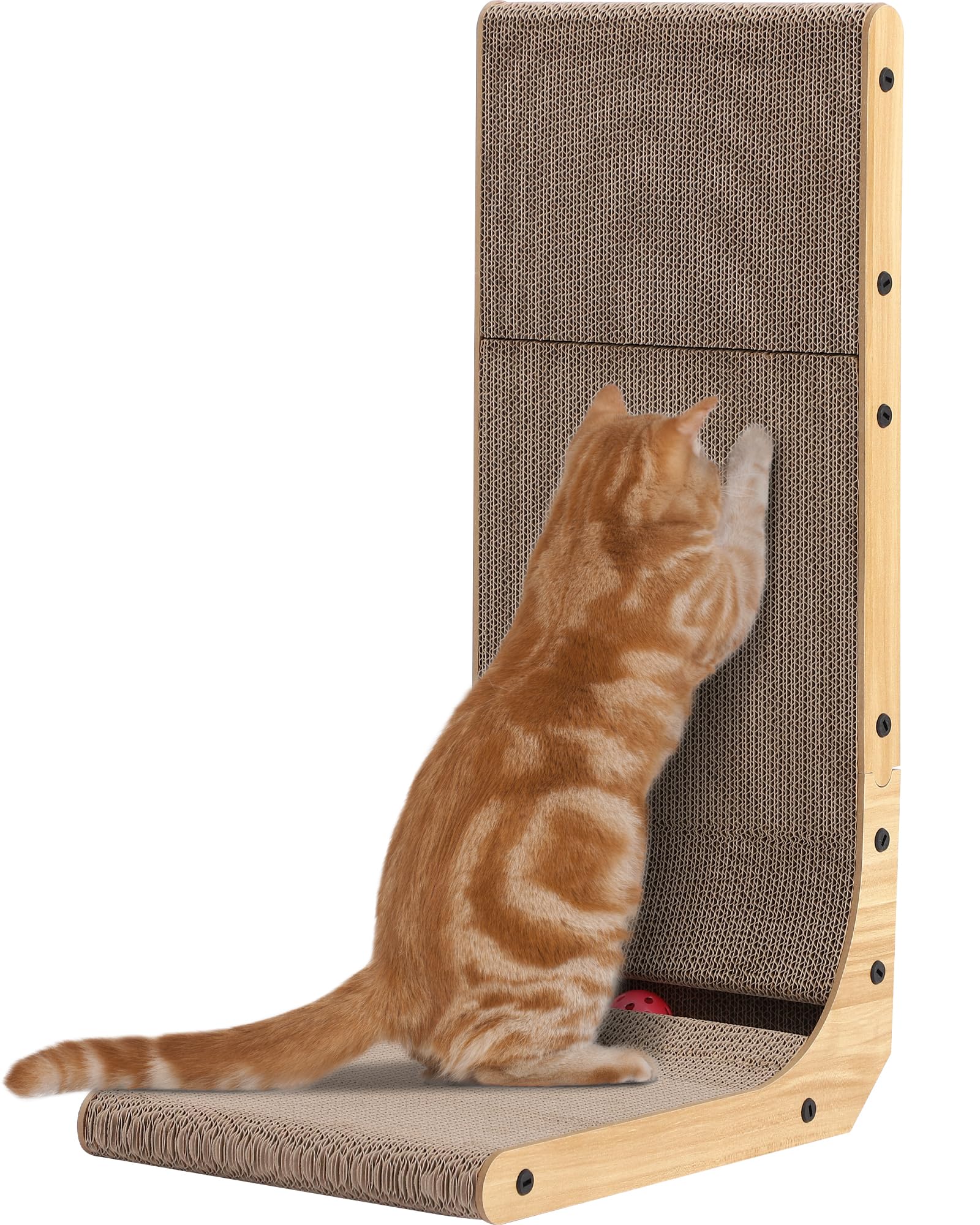 Rascador para gatos en forma de L, rascador para gatos de interior, cartón para gatos con juguete de bola (67.8 x 41.9 cm)