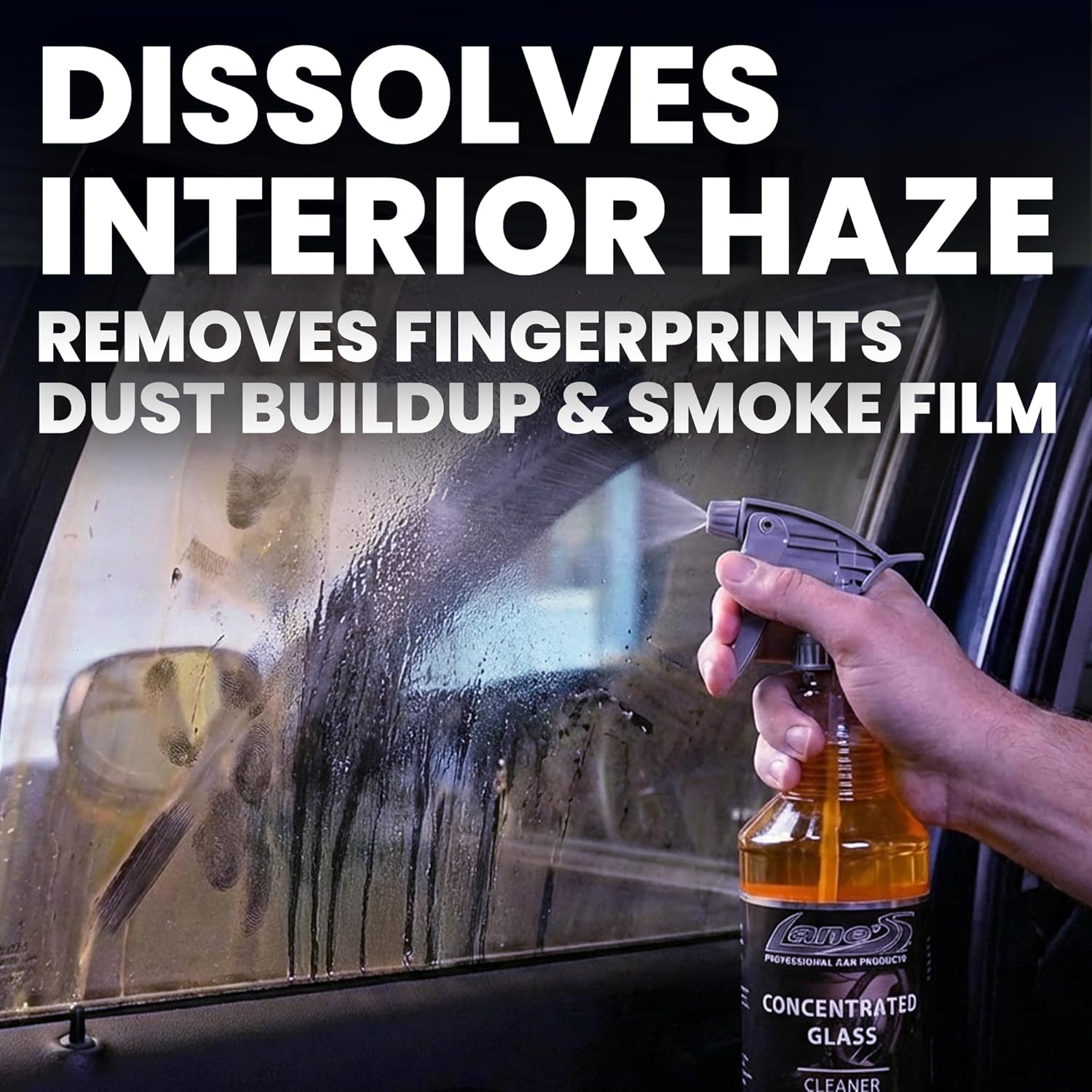 LANE'S Concentrated Auto Glass Cleaner | Tint-Safe Car Windshield, Window Cleaner | Removes Automotive Smoke Film, Fingerprints, & Smudges | Streak-Free, Safe for All Glasses | 128oz