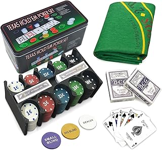 various Poker-Set aus Metallbox, 200 Pokerchips, 2 Abdeckungen, Distanzknopf, Brettspiel