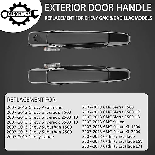Miniatura 2 de Juego de manijas de puerta exterior, compatible con Chevy Silverado Suburban Tahoe Avalanche 2007-2013, GMC Sierra Yukon, Cadillac Escalade, negro