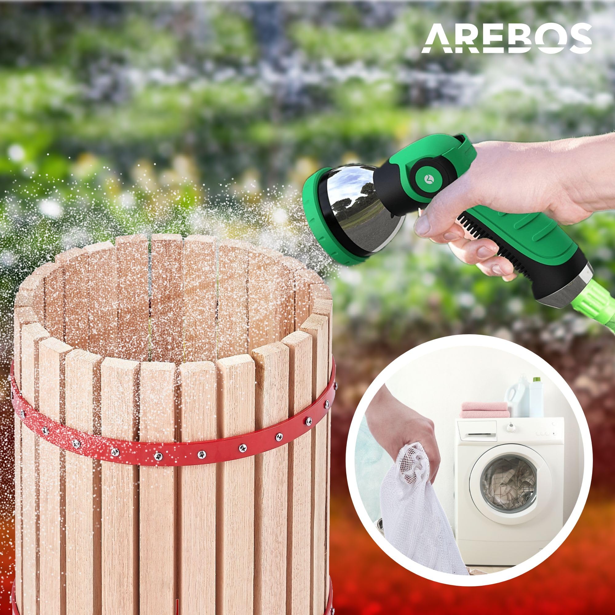 Arebos Obstpresse 18L und Obstmühle 7L | Manuelle Saftpresse I Beerenpresse inkl. Presstuch, Druckplatte und Metallspindel I Für jegliche Arten von Saft & Gemüse