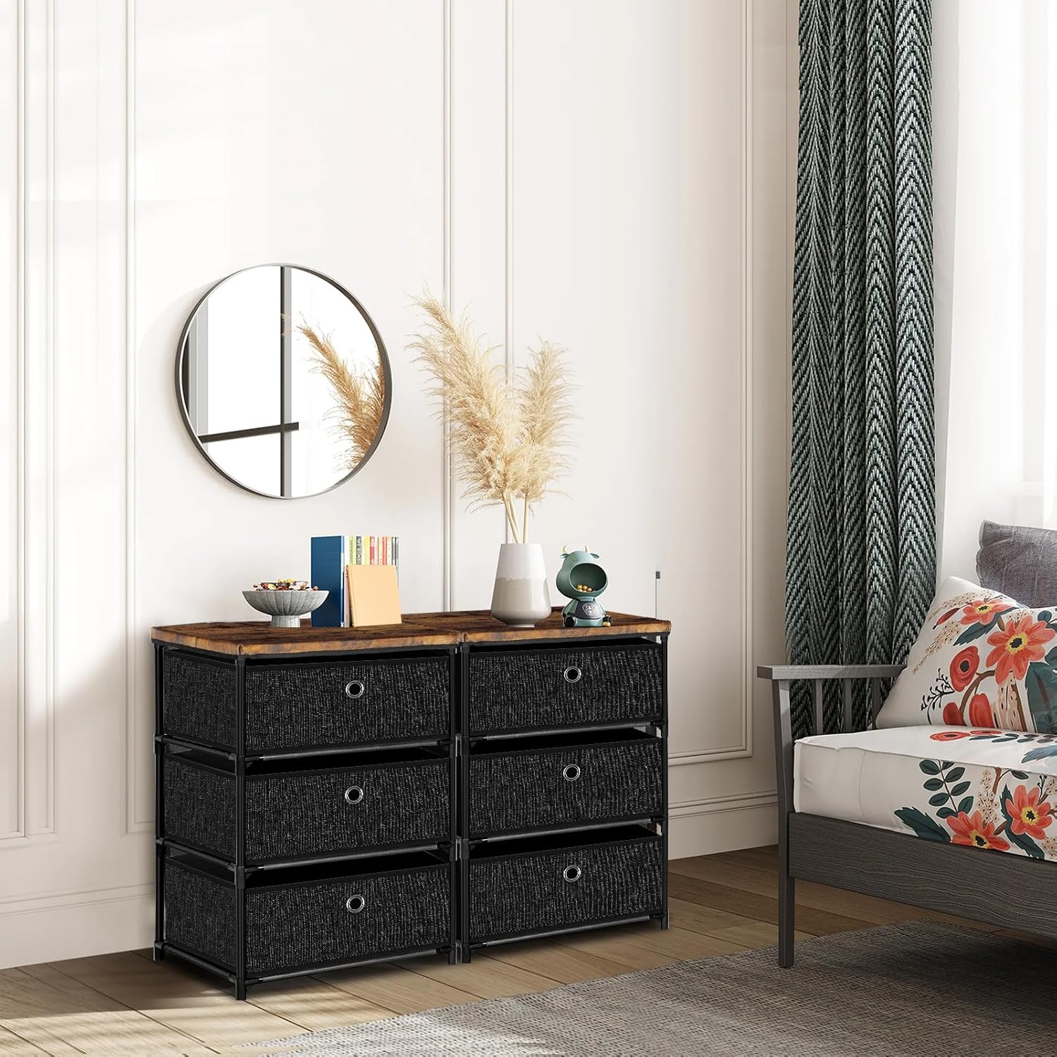 VASICAR Nightstand with 3 Drawers, Clothes Storage Organizer, Small Fabric Dresser for Bedroom, Closet, Entryway, Hallway, Nursery, Dorm