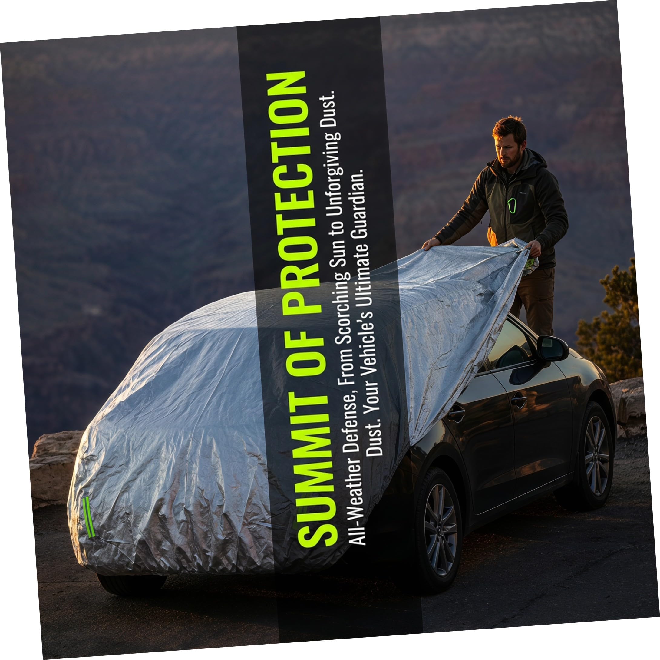 TOYANDONA Aluminum Foil Half Car Cover with Mirror Pockets And Straps Rainproof Dustproof Sunshade for Apartment Parking Fit Seasonal Outdoor Protection