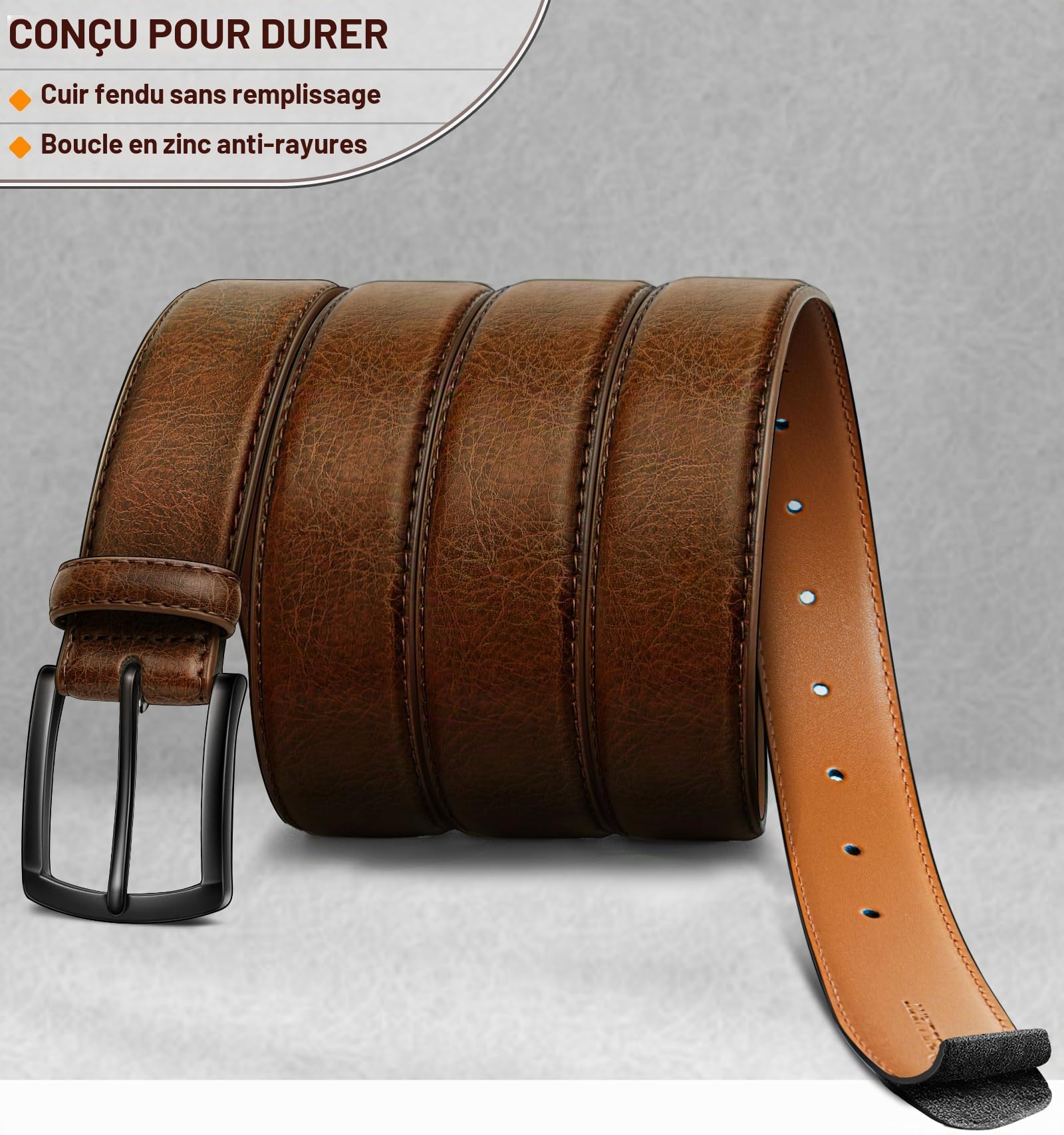 KEMISANT Ceinture Homme 2 Paquet, Ceinture Cuir pour Jeans Travail Décontractée,31mm,Taille Fixe