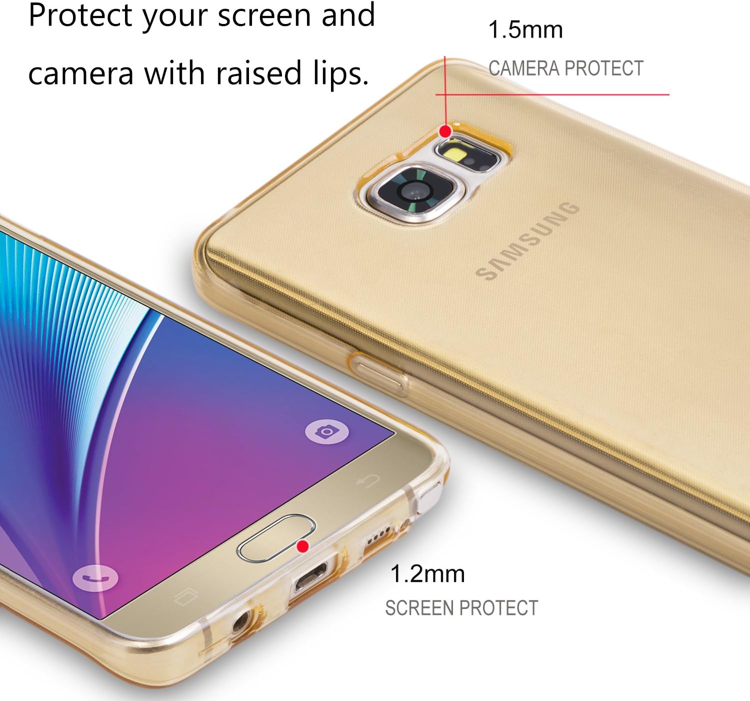 Note 5 Case, Pofesun Crystal Clear Case for Samsung Galaxy Note 5, Scratch Resistant TPU Gel Bumper Soft Skin Silicone Protective Cover-5 Pack(Clear, Blue, Pink, Grey,Yellow)