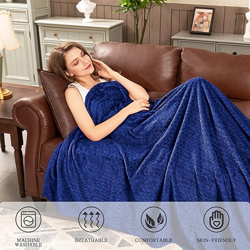 Miniatura 6 de inhand Manta de color azul rey, manta supersuave y mullida para sofá, cama, oficina, acogedora manta de forro polar de felpa, manta de franela