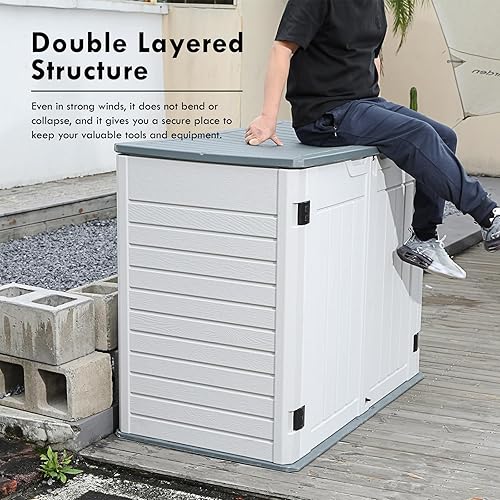 Miniatura 4 de Cobertizo de almacenamiento para exteriores de 35 pies cúbicos, caja de almacenamiento grande de resina, gabinete impermeable y con cerradura para