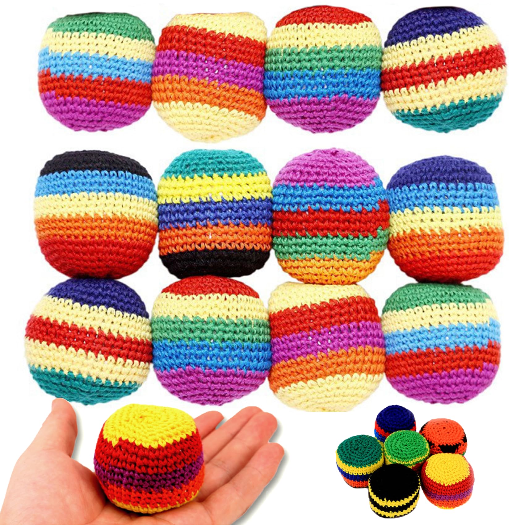6PCS Hand-Made Knitted Hacky Sack, 2026 Upgraded Assorted Foot Bag Crochet Hacky Sacks for Adults, Juggling Balls for Beginners, Multicolored Geometric Pattern, Ready-to-Use Hacky Sacks (6pcs) — view 8